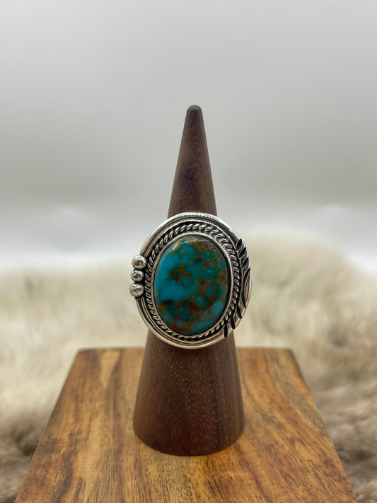 7.0 Oval Turquoise Ring By Ray Tom, Navajo