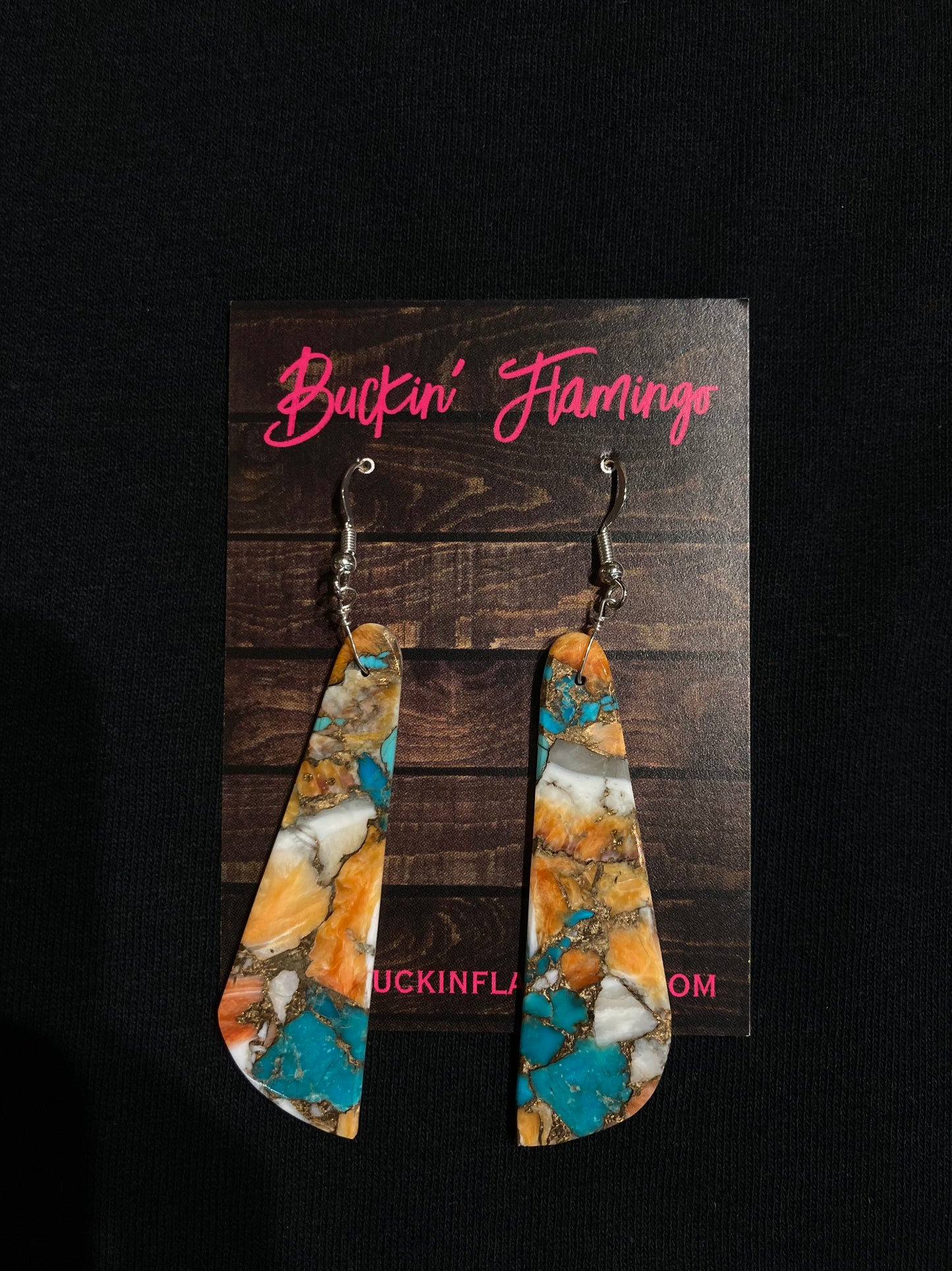 Spiny Turquoise Slab Dangle earrings by Jameson Pete, Navajo