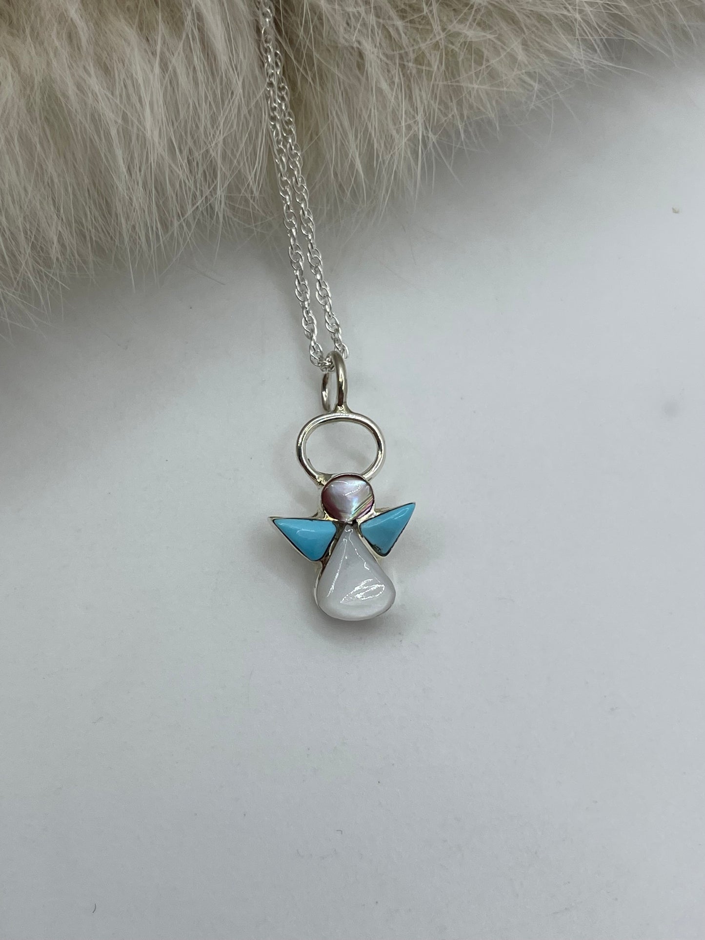 16" Chain with Turquoise Angel Pendant Necklace by Claudia Maritza, Zuni