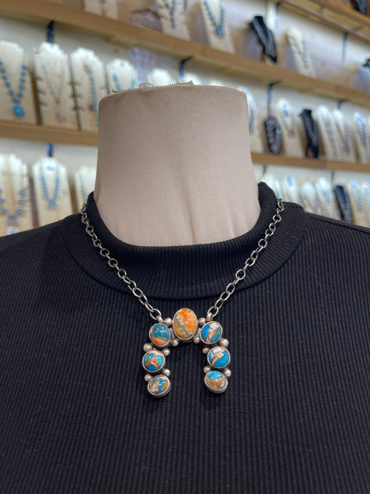 16" Orange Crush Naja Necklace by Augustine Largo, Navajo