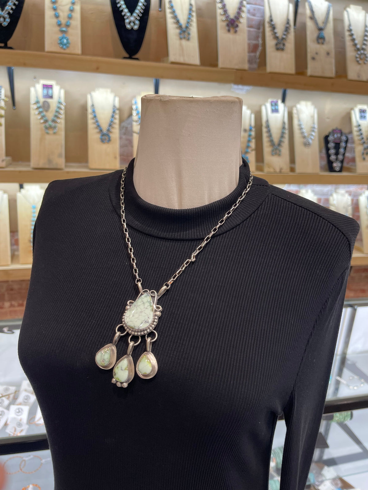 20" 4 Stone Palomino Turquoise Necklace by Delbert Secatero, Navajo