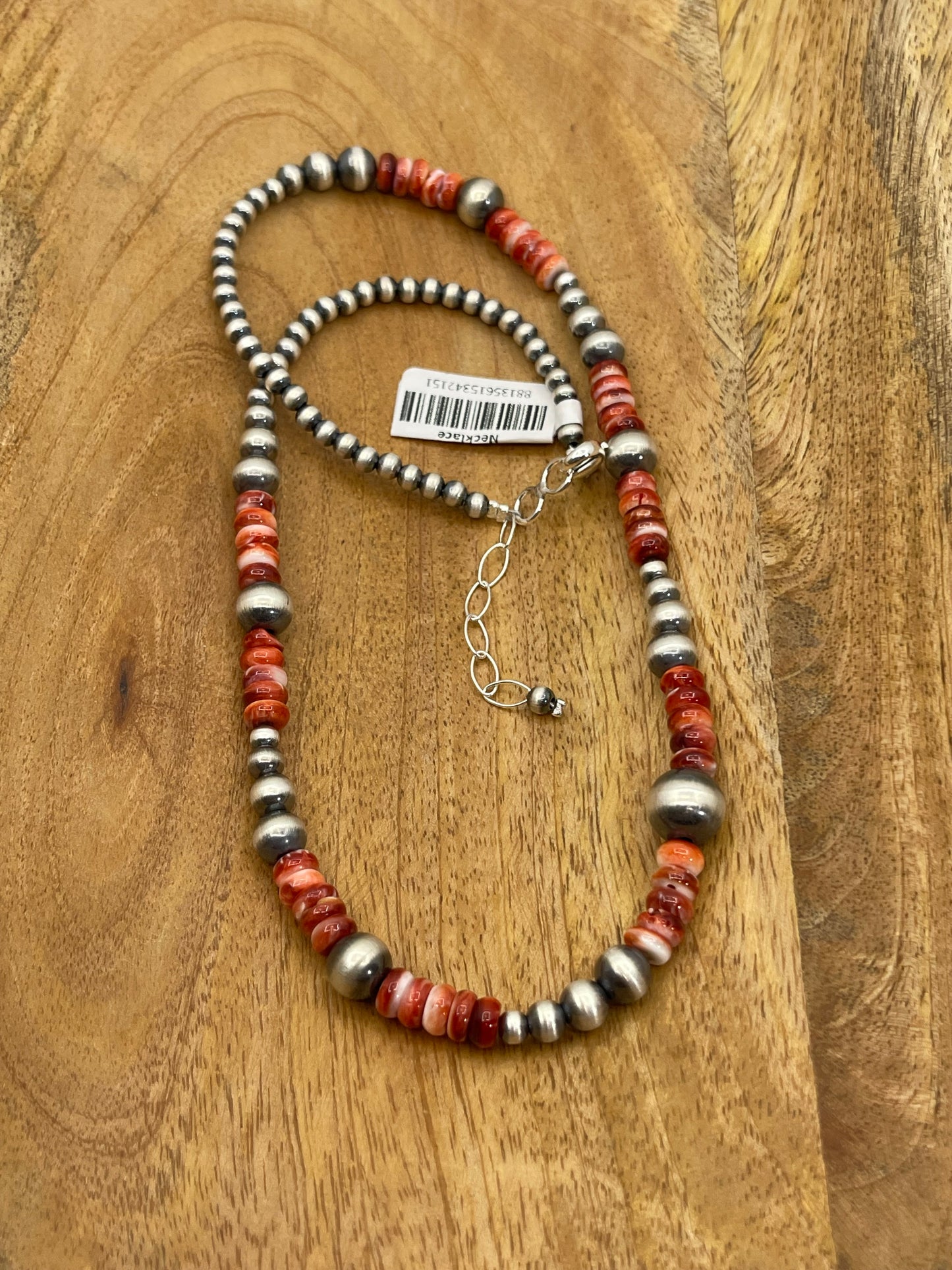 19" Red Spiny Oyster & Navajo Style Pearl Necklace
