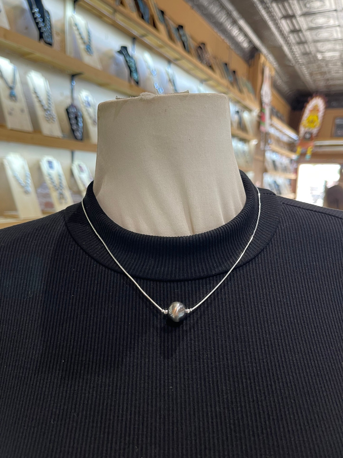 17" 12mm Navajo Style Pearl on Liquid Silver Necklace