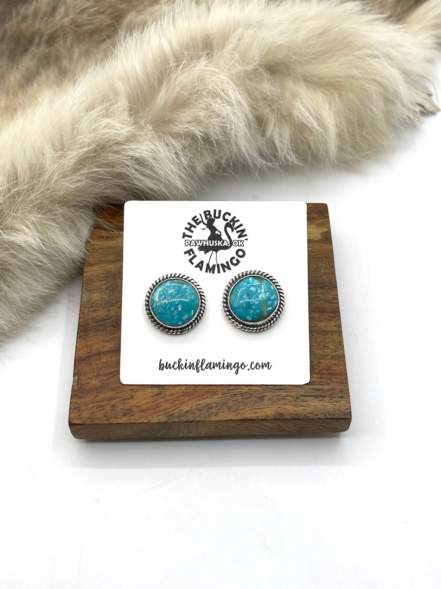 Round Turquoise Earring with Center Post