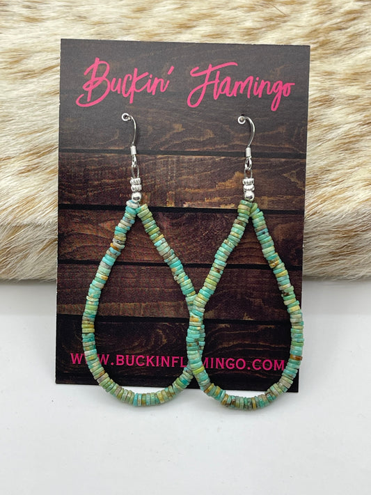 Royston Turquoise Teardrop Dangle Heishi Bead Earrings
