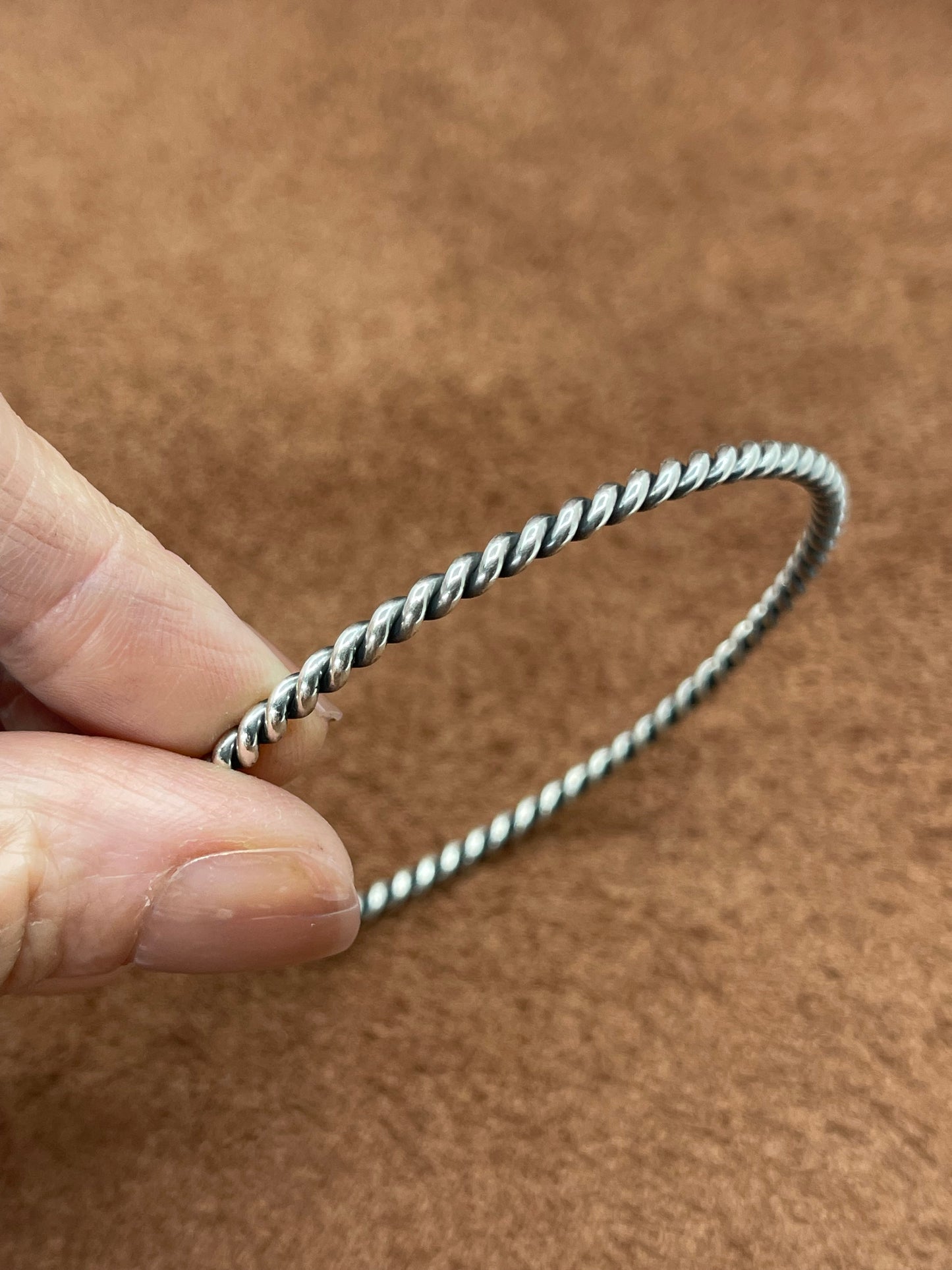 8 1/4" Twisted Silver Bangle by Elaine Tahe, Navajo