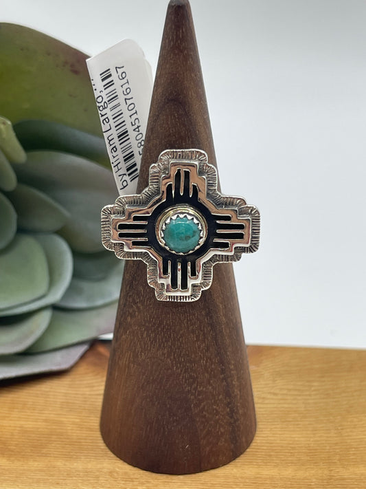 6.0 Turquoise Zia Symbol Ring by Hiram Largo, Navajo