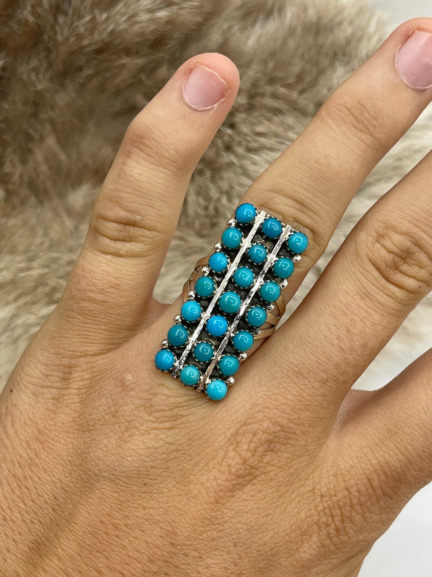 7.0 21 Stone Turquoise Ring by Kenny Lanjose, Navajo