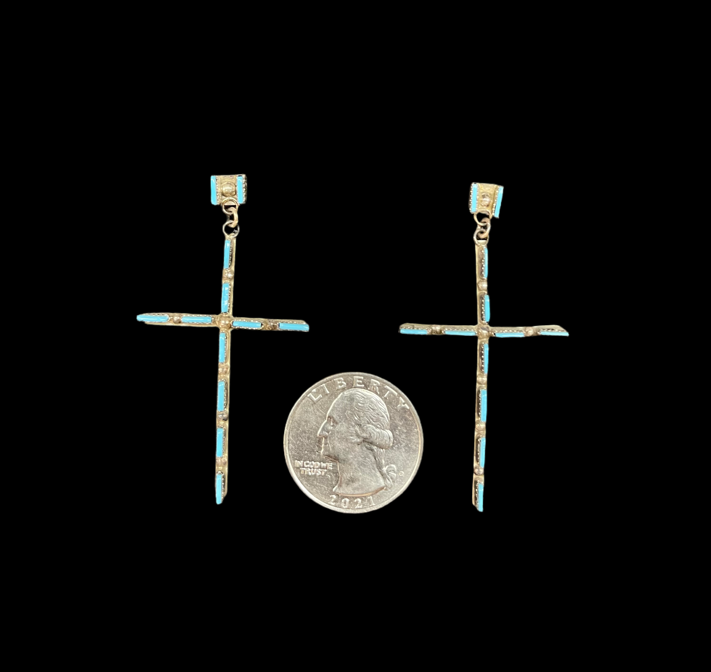 Zuni Needlepoint Sleeping Beauty Turquoise Cross Earrings