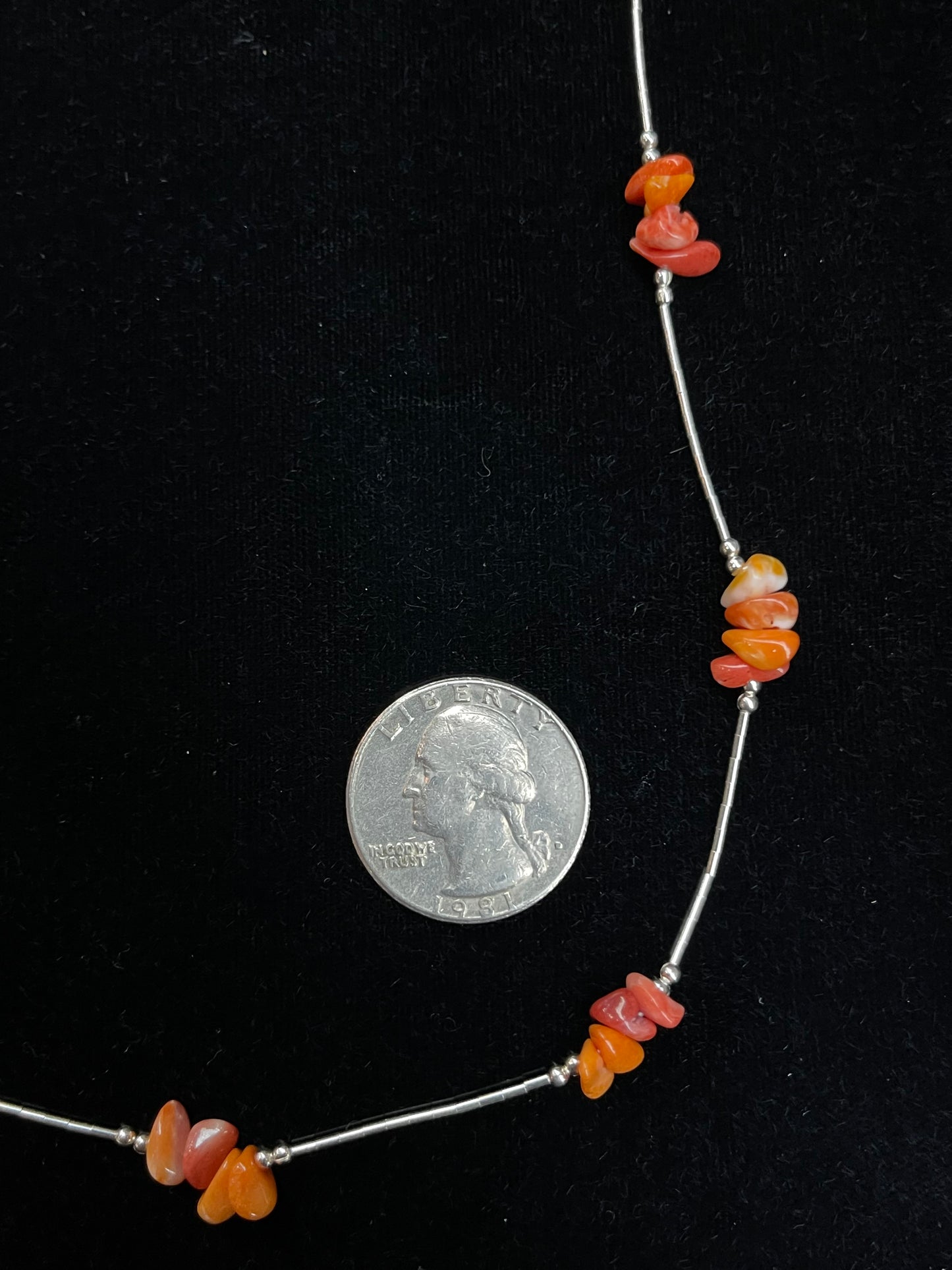 18" Liquid Silver and Spiny Oyster Necklace