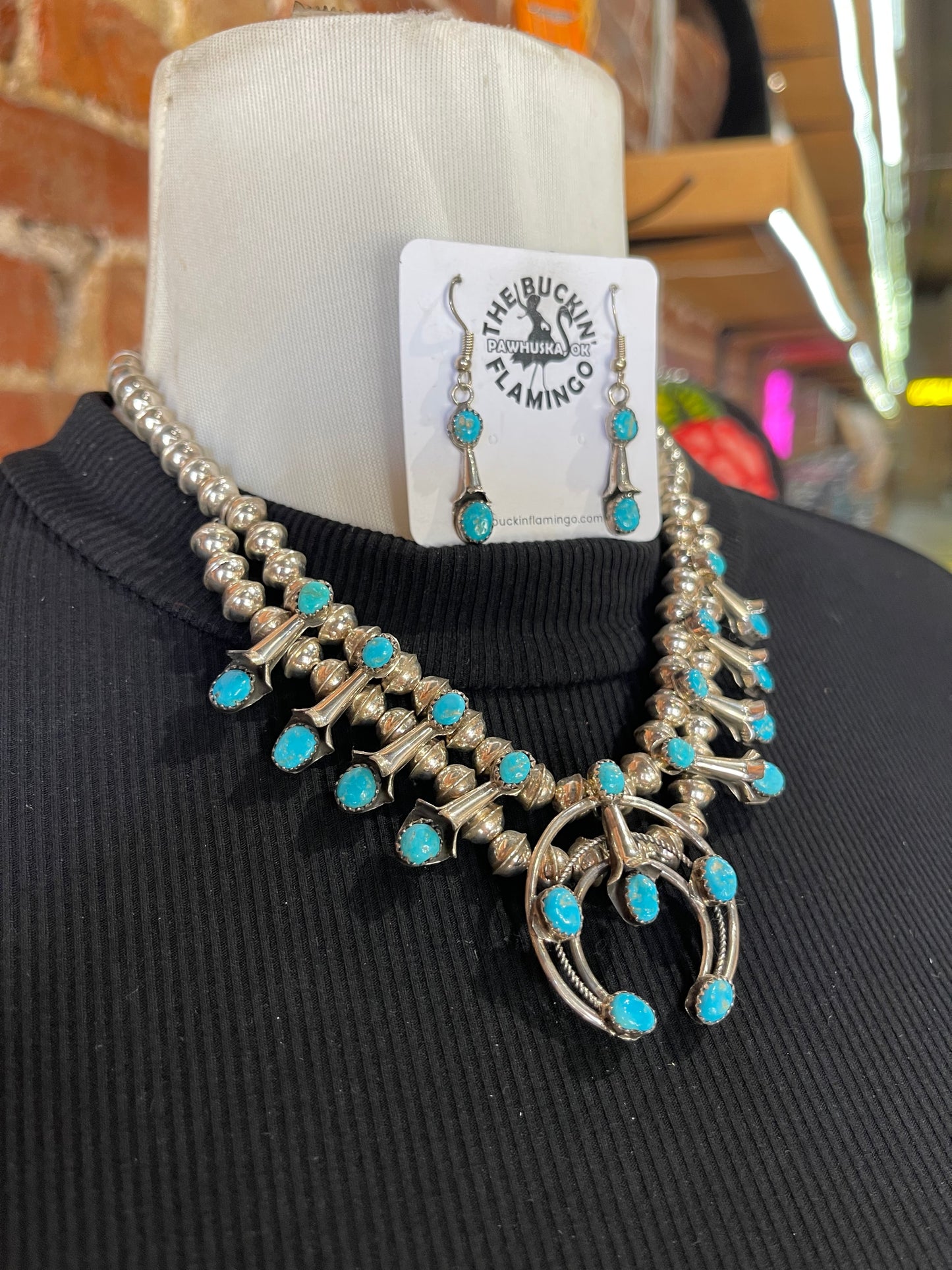 16” Sleeping Beauty Turquoise Squash Blossom Set by Phil Garcia, Navajo