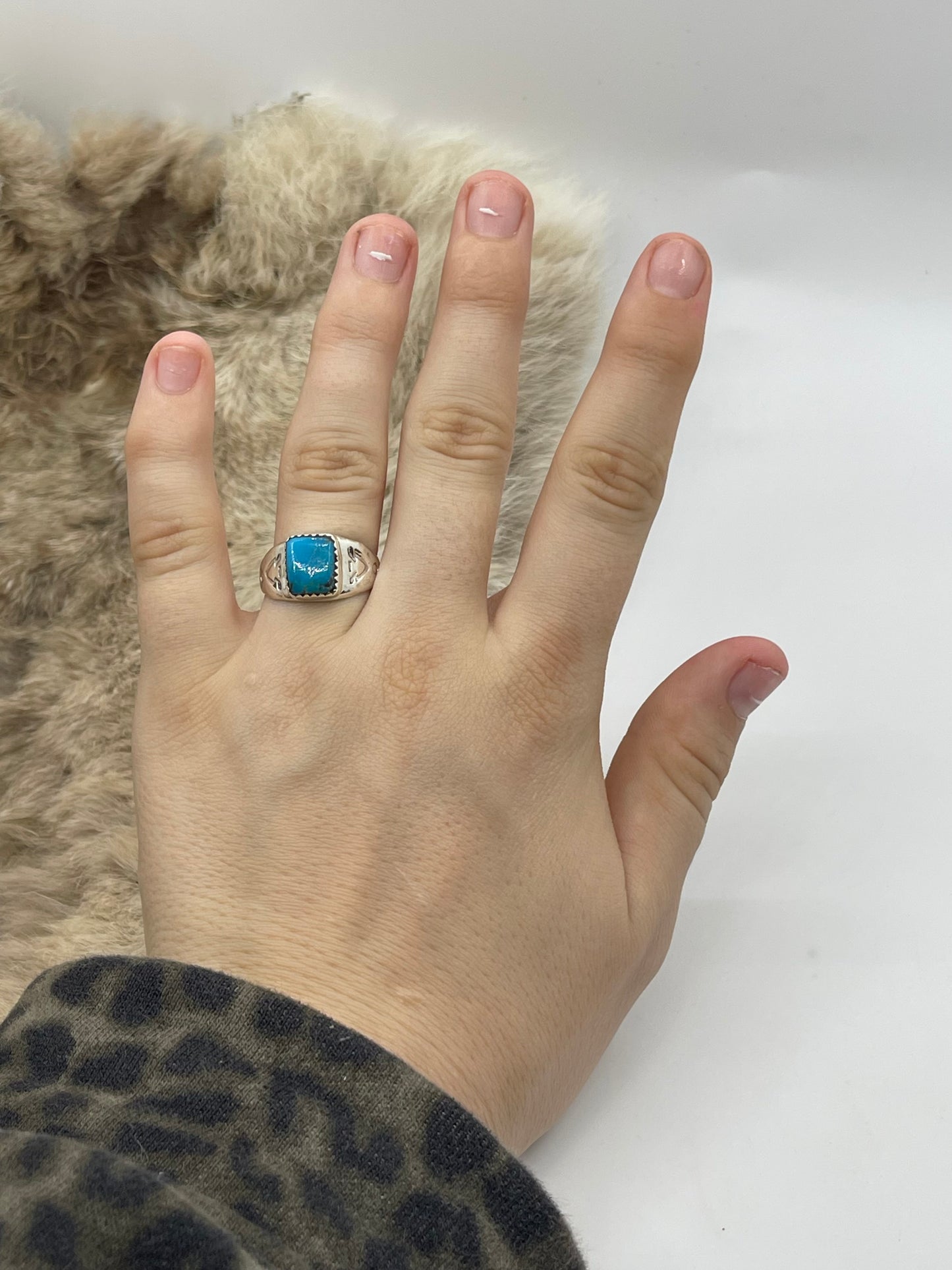 11.0 Square Turquoise Ring by Mary Lincoln, Navajo