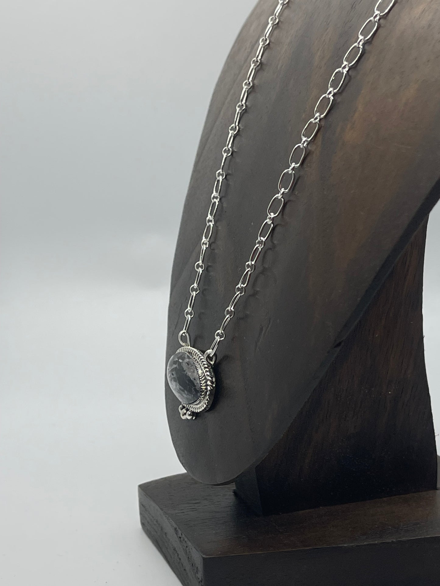 20" Snowflake Obsidian Oval Necklace by Diamalene Arthur, Navajo