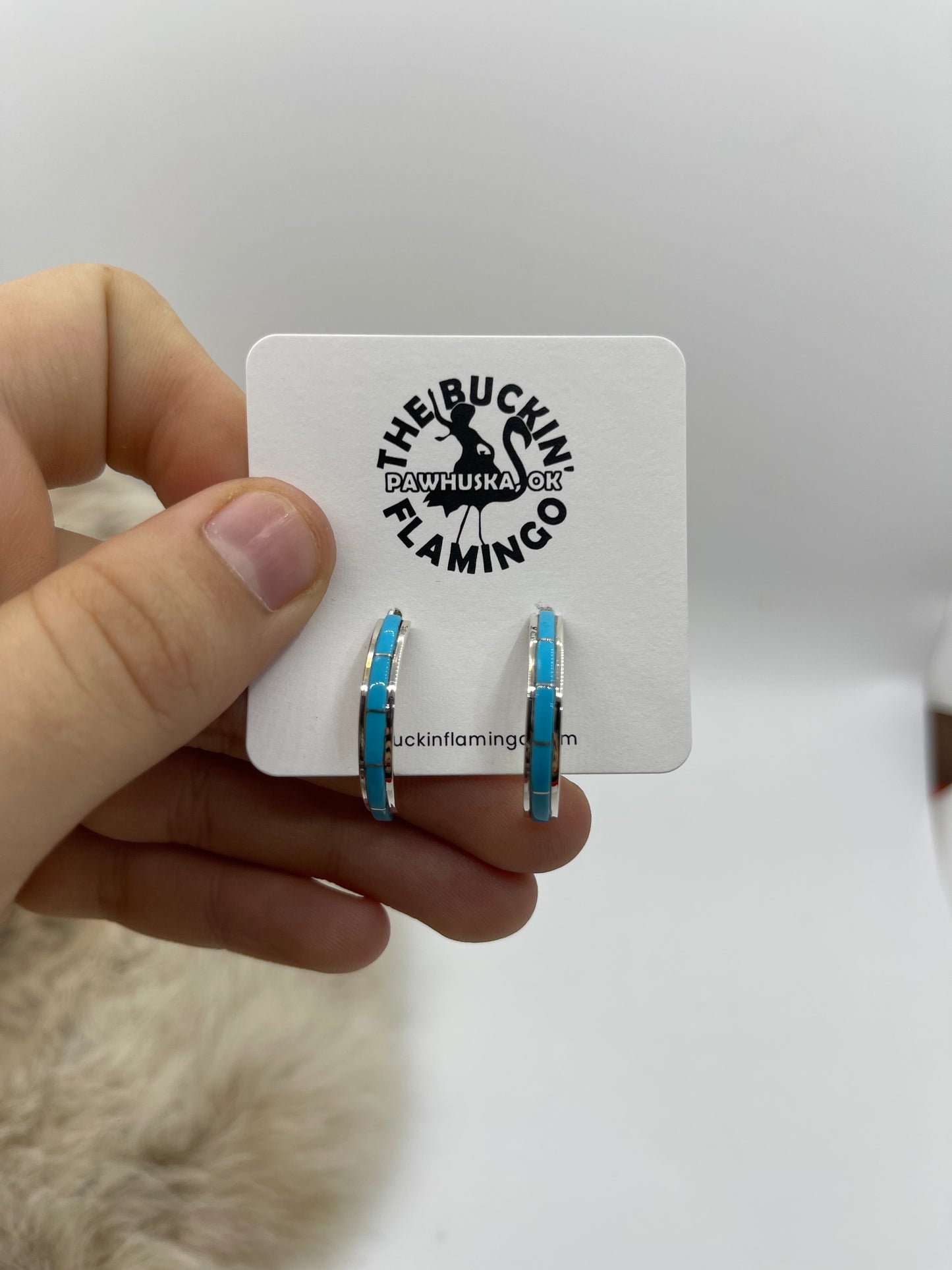 Turquoise Inlay Half Hoops by Nathaniel & Cynthia Johnson, Navajo