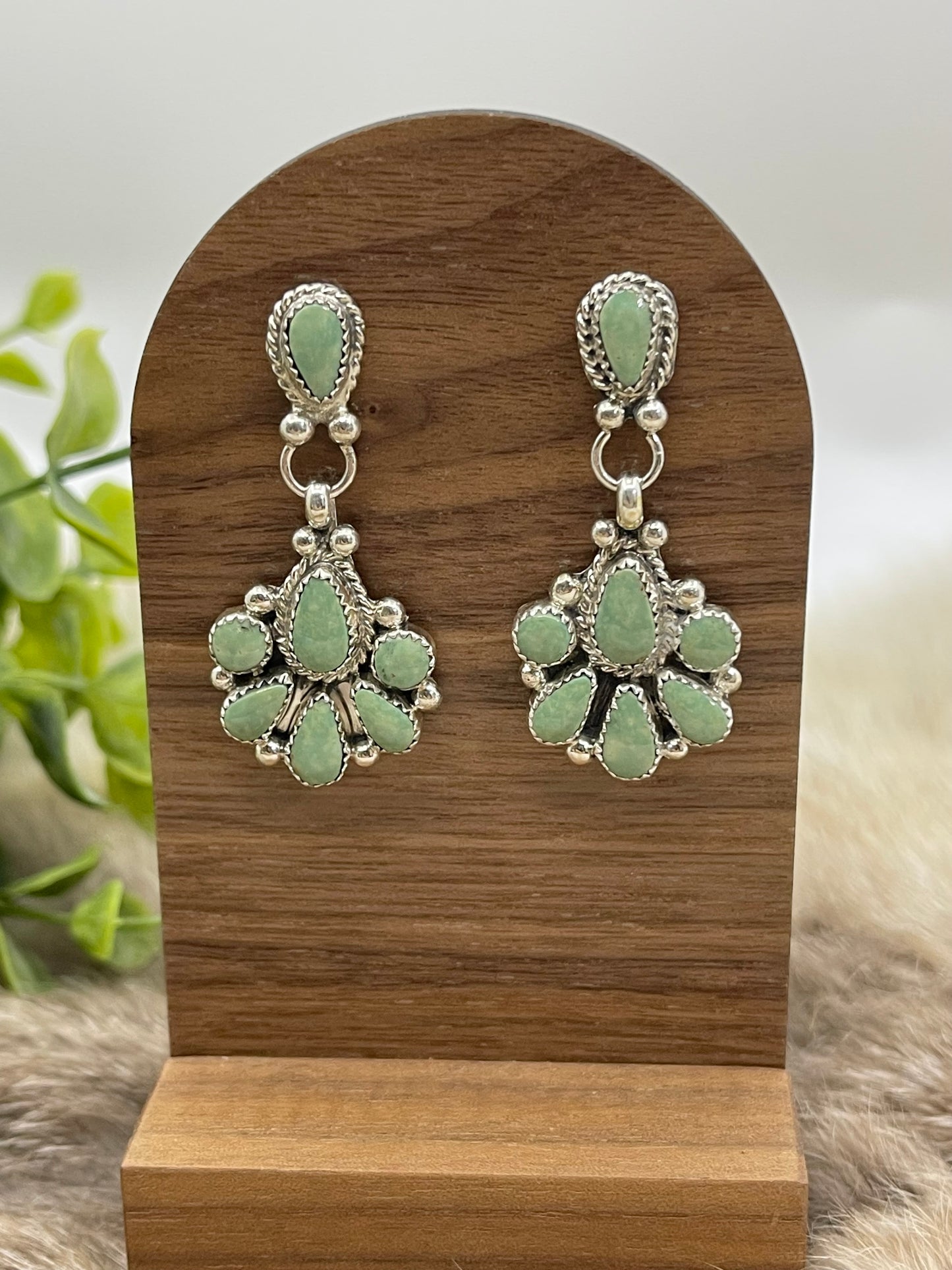Light Green Kingman Turquoise Cluster Earrings By Alicia Wilson, Navajo