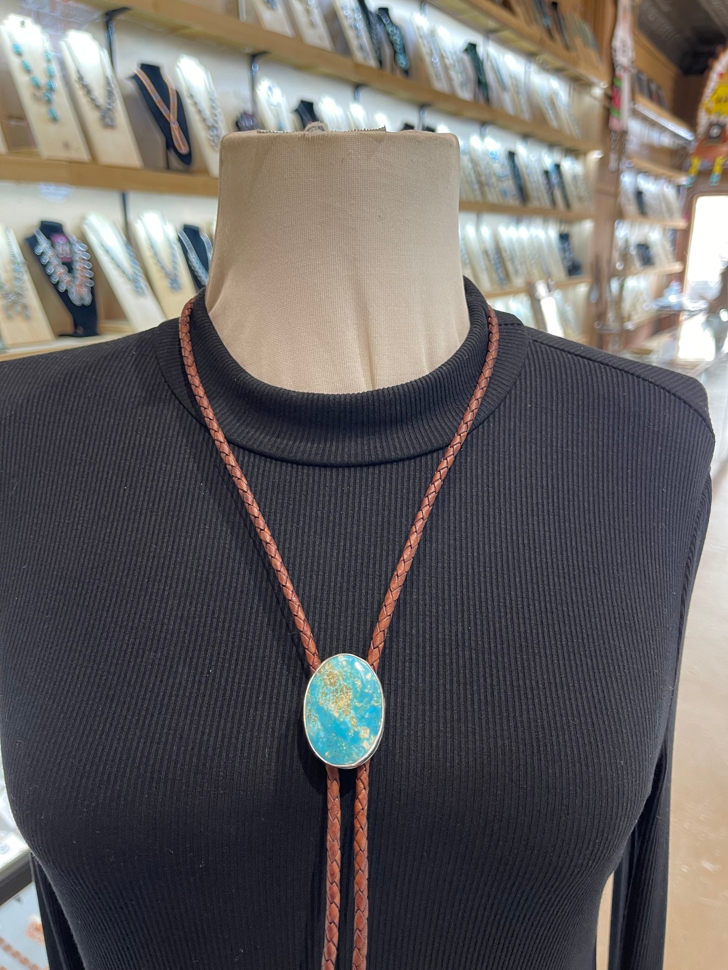 Kingman Turquoise Bolo Tie by Carrie Cannon, Kiowa