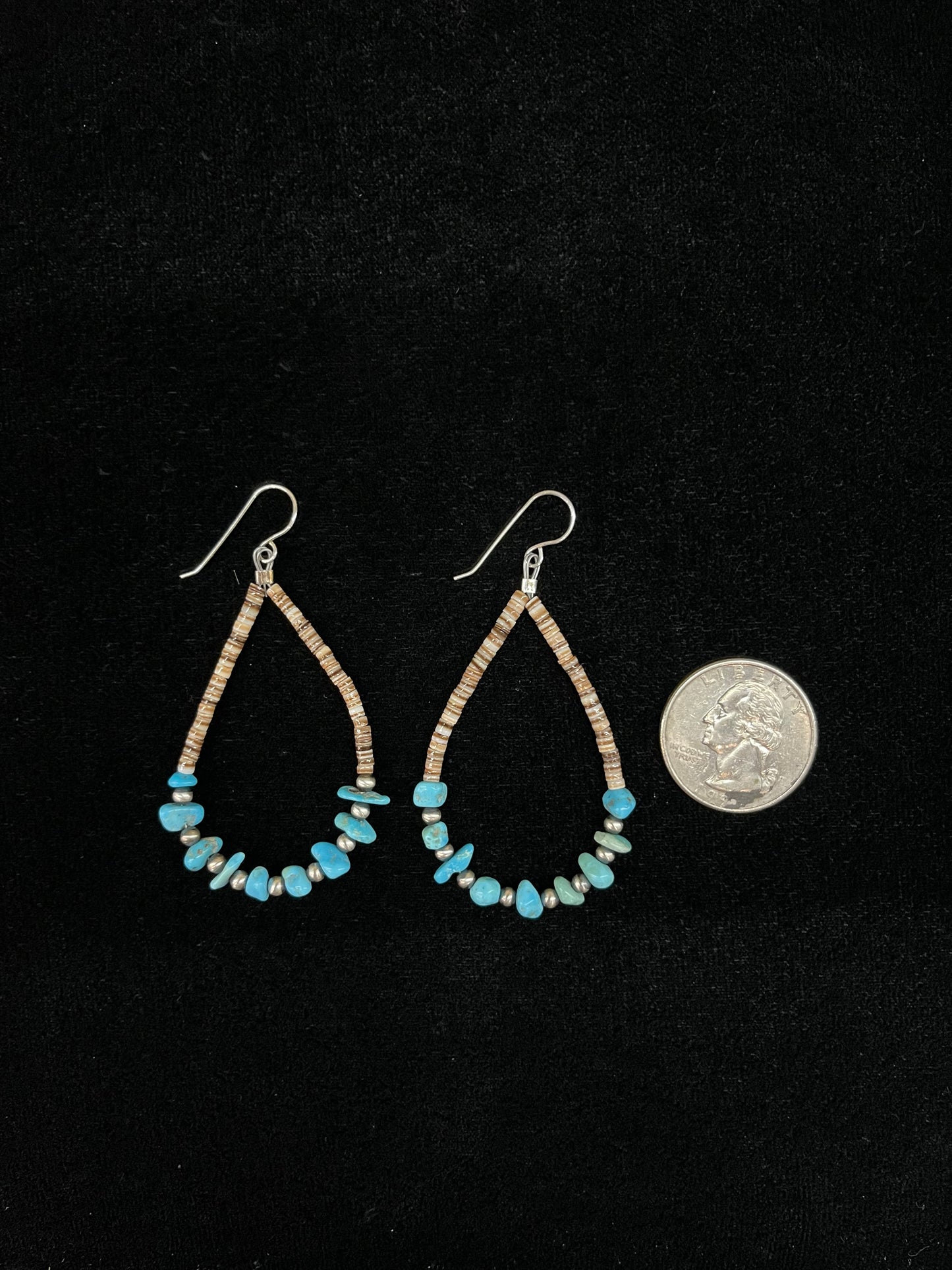 Melon Shell and Turquoise Tear Drop Hook Dangle Earrings