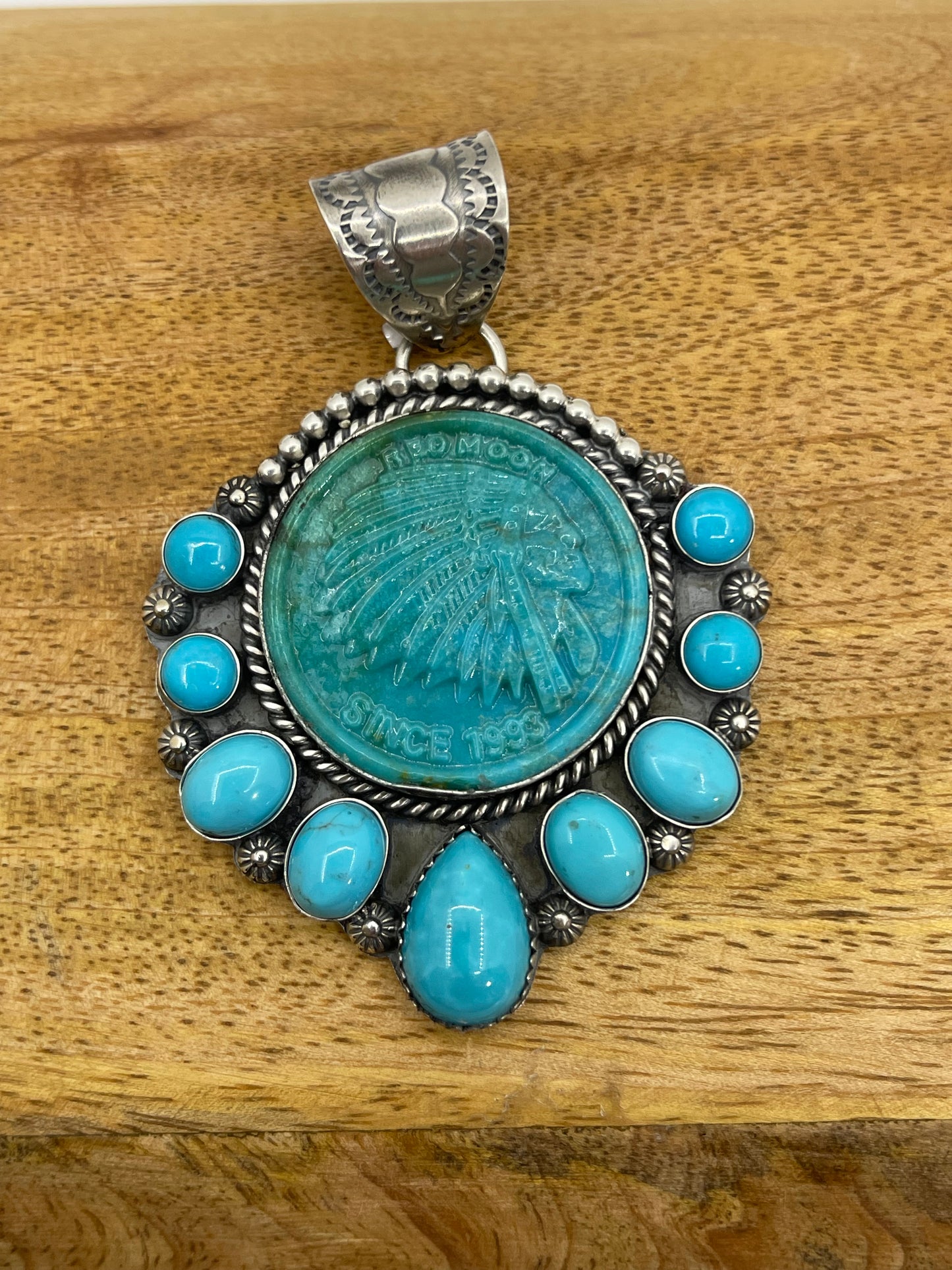 Carved Block Turquoise Chief Head