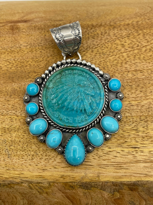 Carved Block Turquoise Chief Head