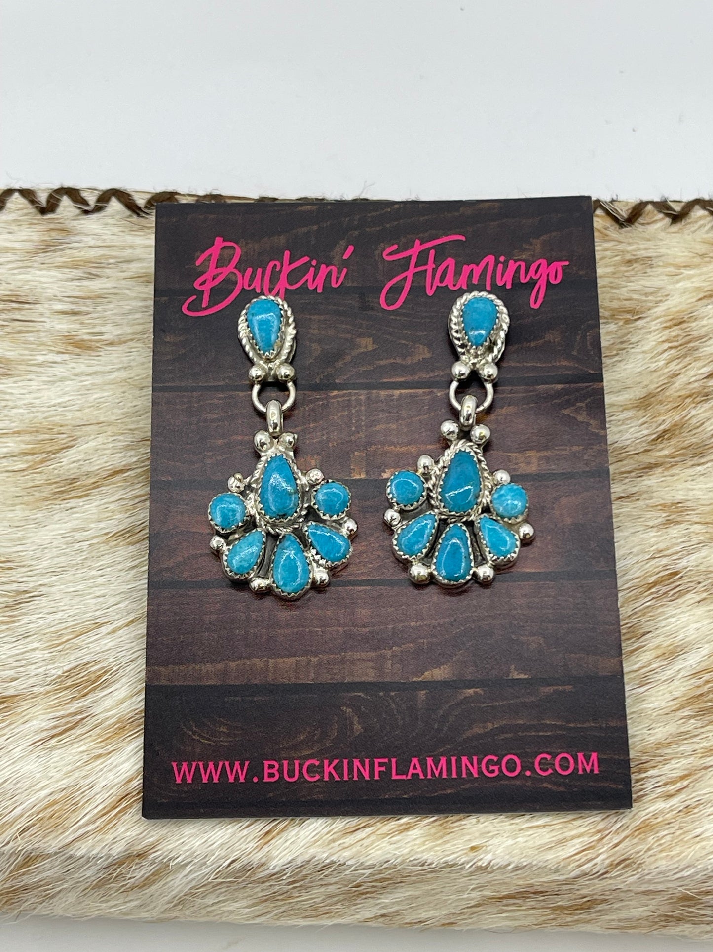 Blue Kingman Turquoise Post Dangle Cluster Earrings by Alicia Wilson, Navajo