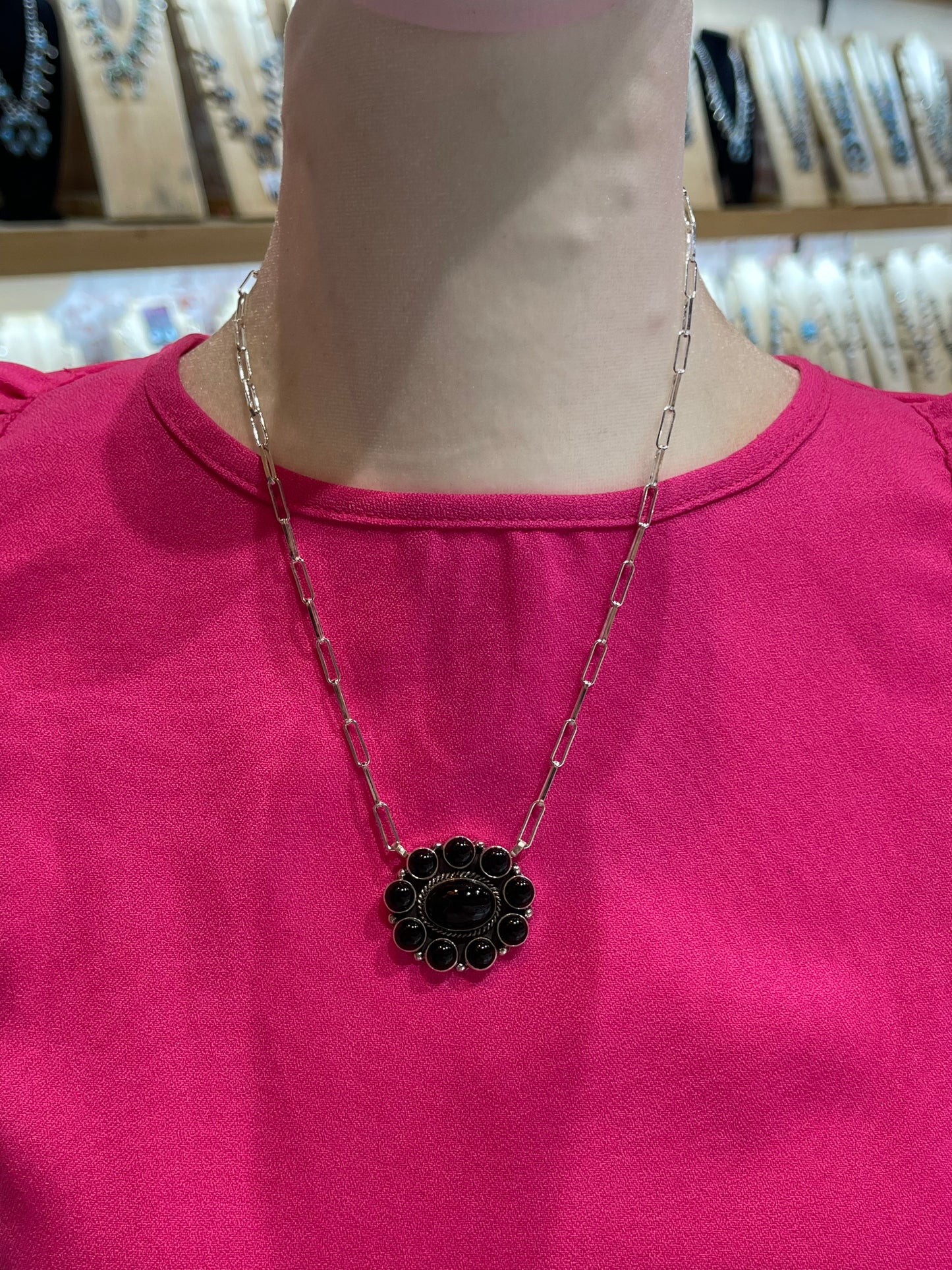 18" Black Onyx Cluster Necklace