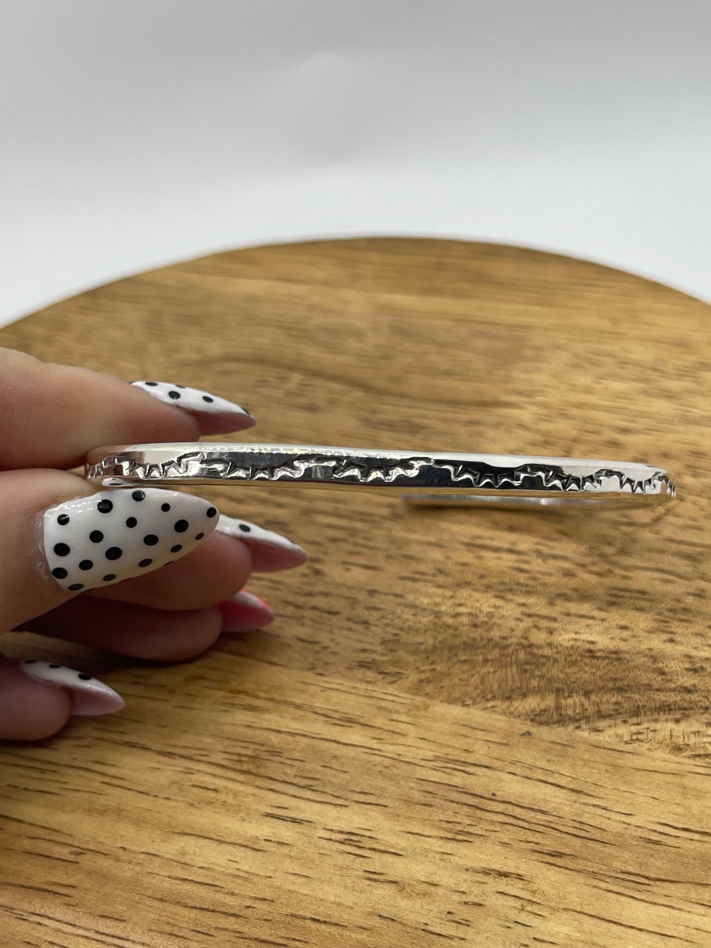 Stamped Round Wire Stacker Cuff by Elaine Tahe, Navajo (Stamping varies)