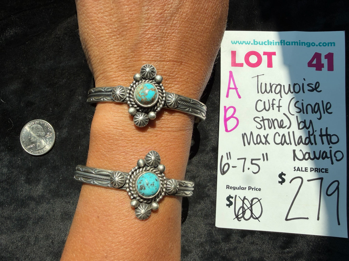 LOT 41 A 8/9 Turquoise Cuff (Single Stone) by Max Calladitto, Navajo 6"-7.5"