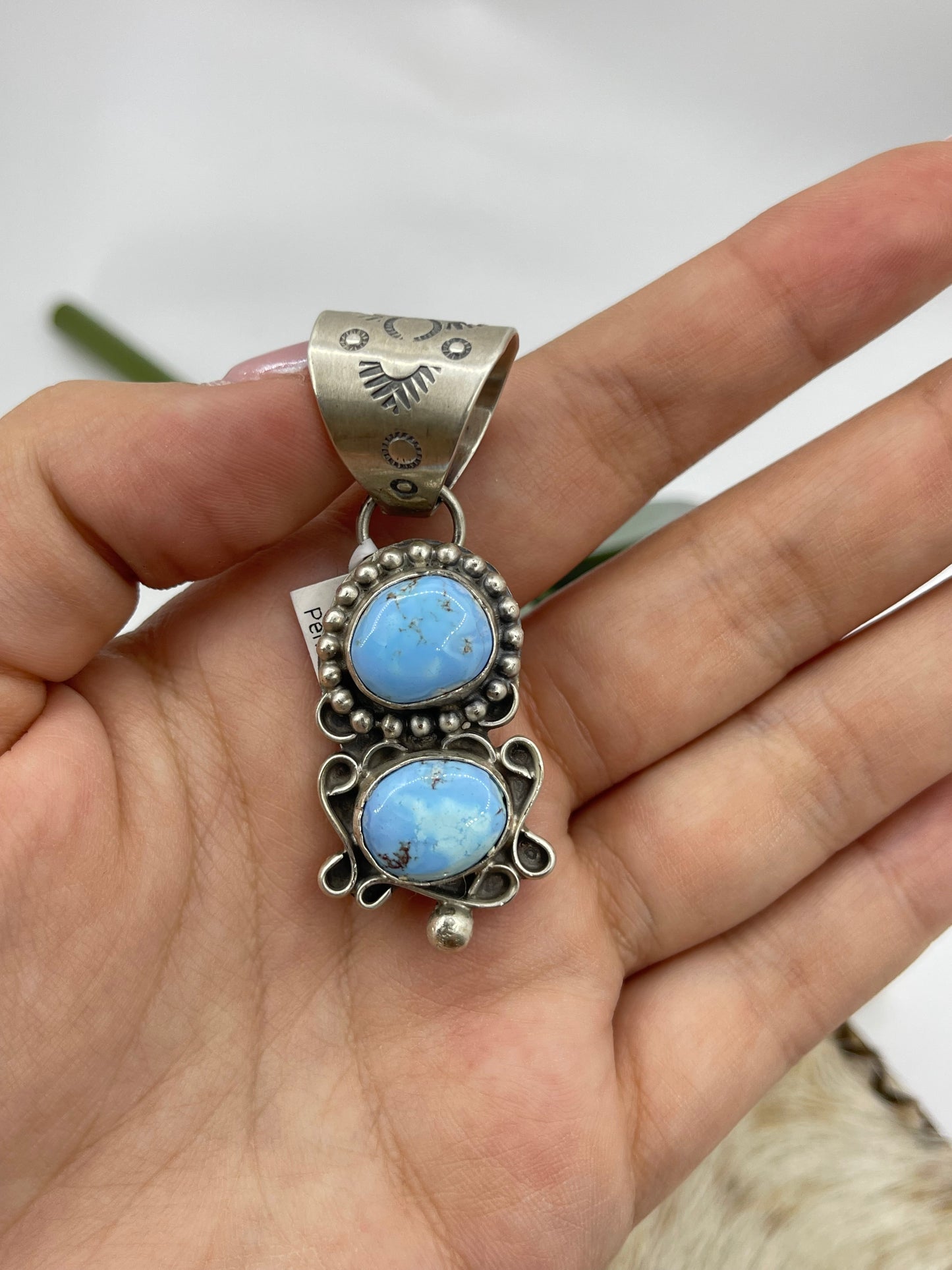 Golden Hills Turquoise 2 Stone Pendant by T. Nez Sr. (13mm bale)