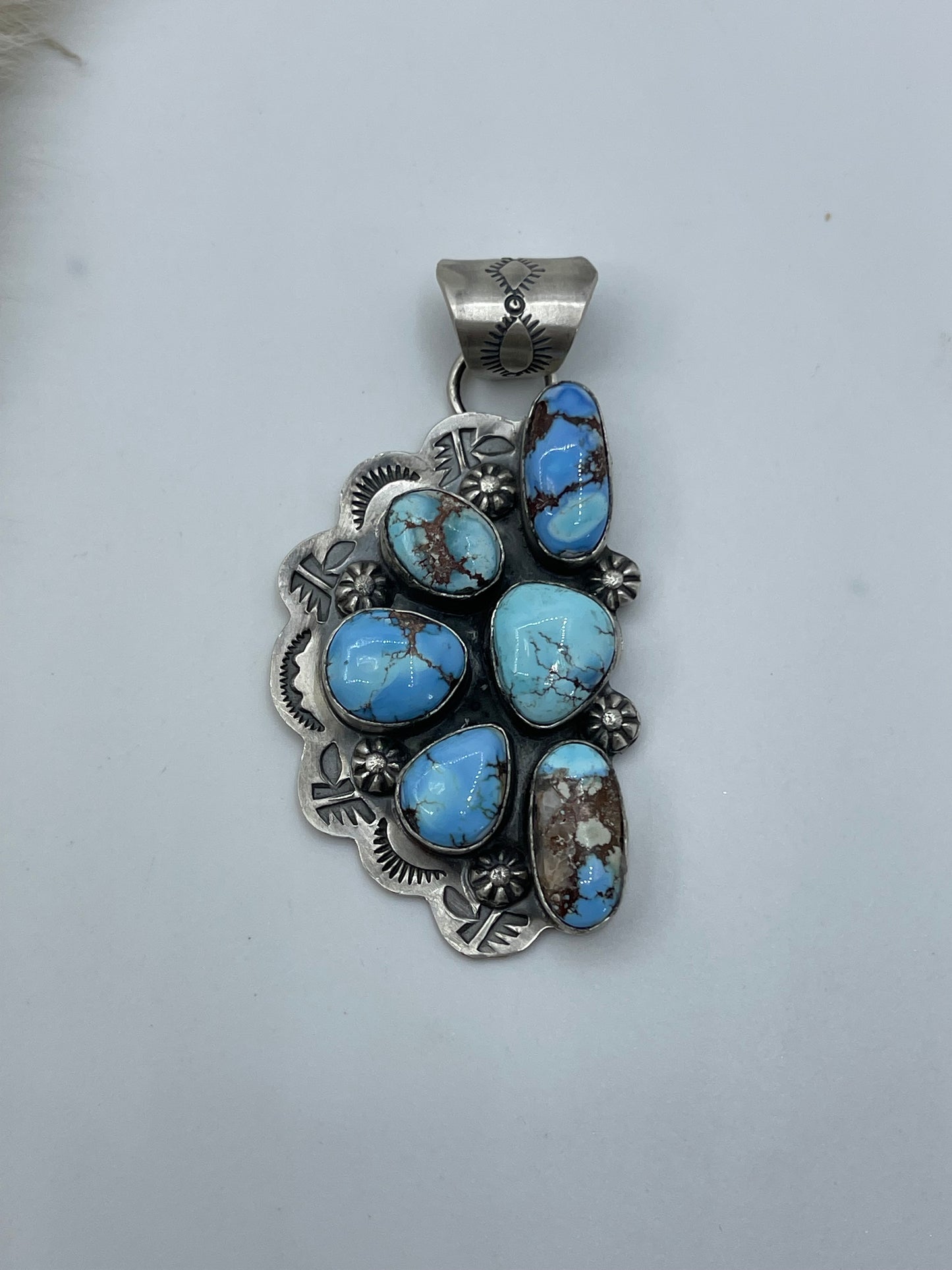 Golden Hills Turquoise Half Cluster Pendant by Lyle Piaso, Navajo