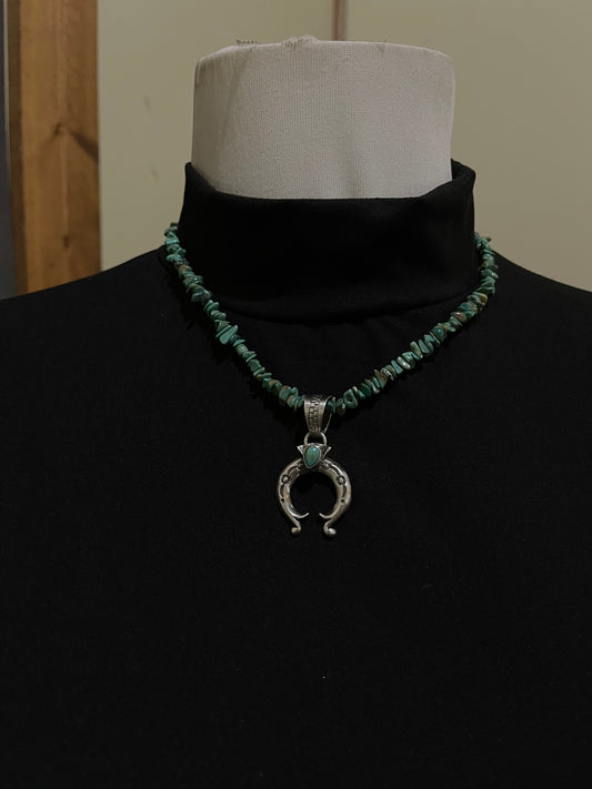 16" Turquoise Chunk Necklace with Naja Pendant