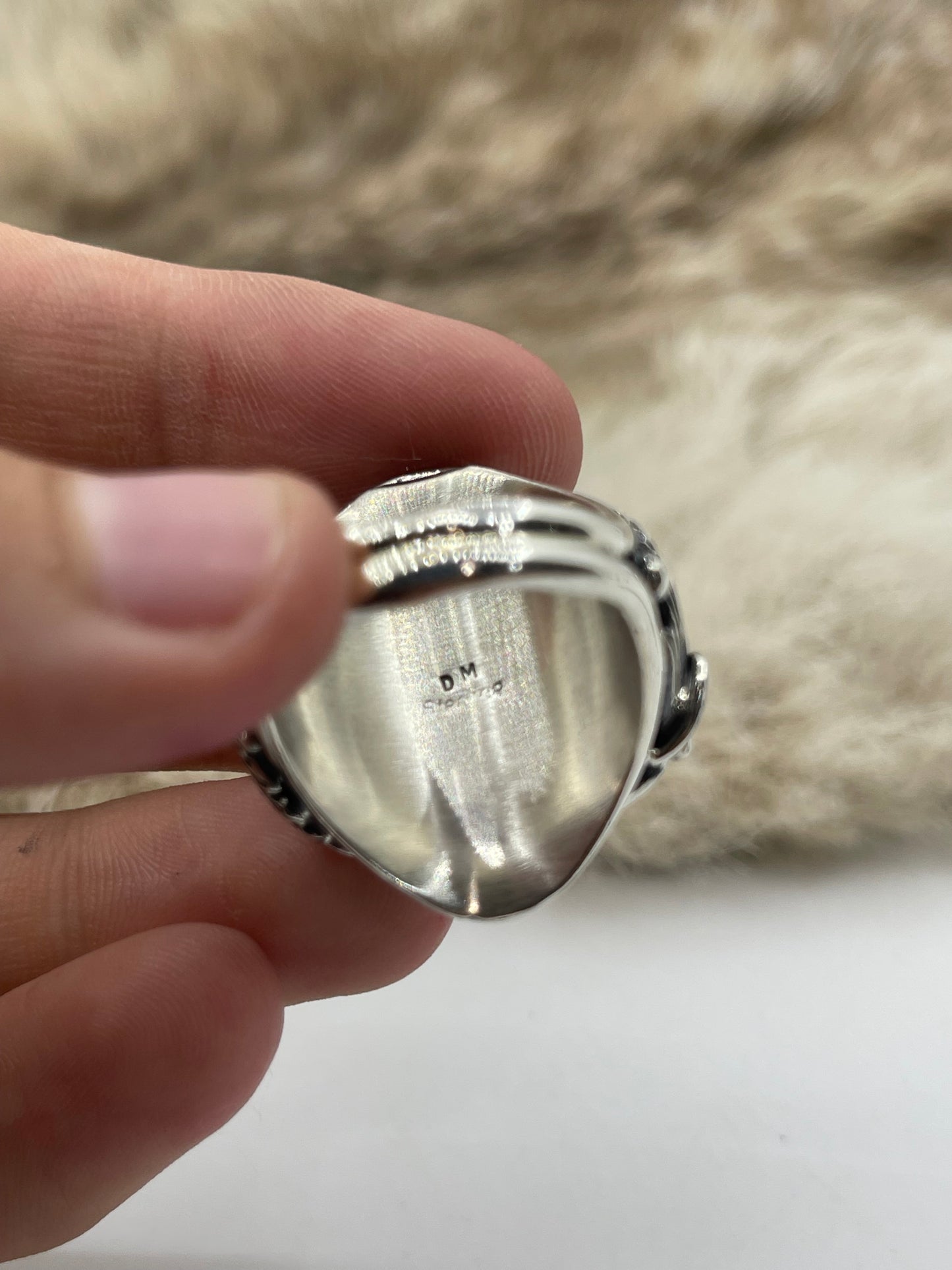 10.0 Turquoise Ring with Feather by Darrell Morgan, Navajo