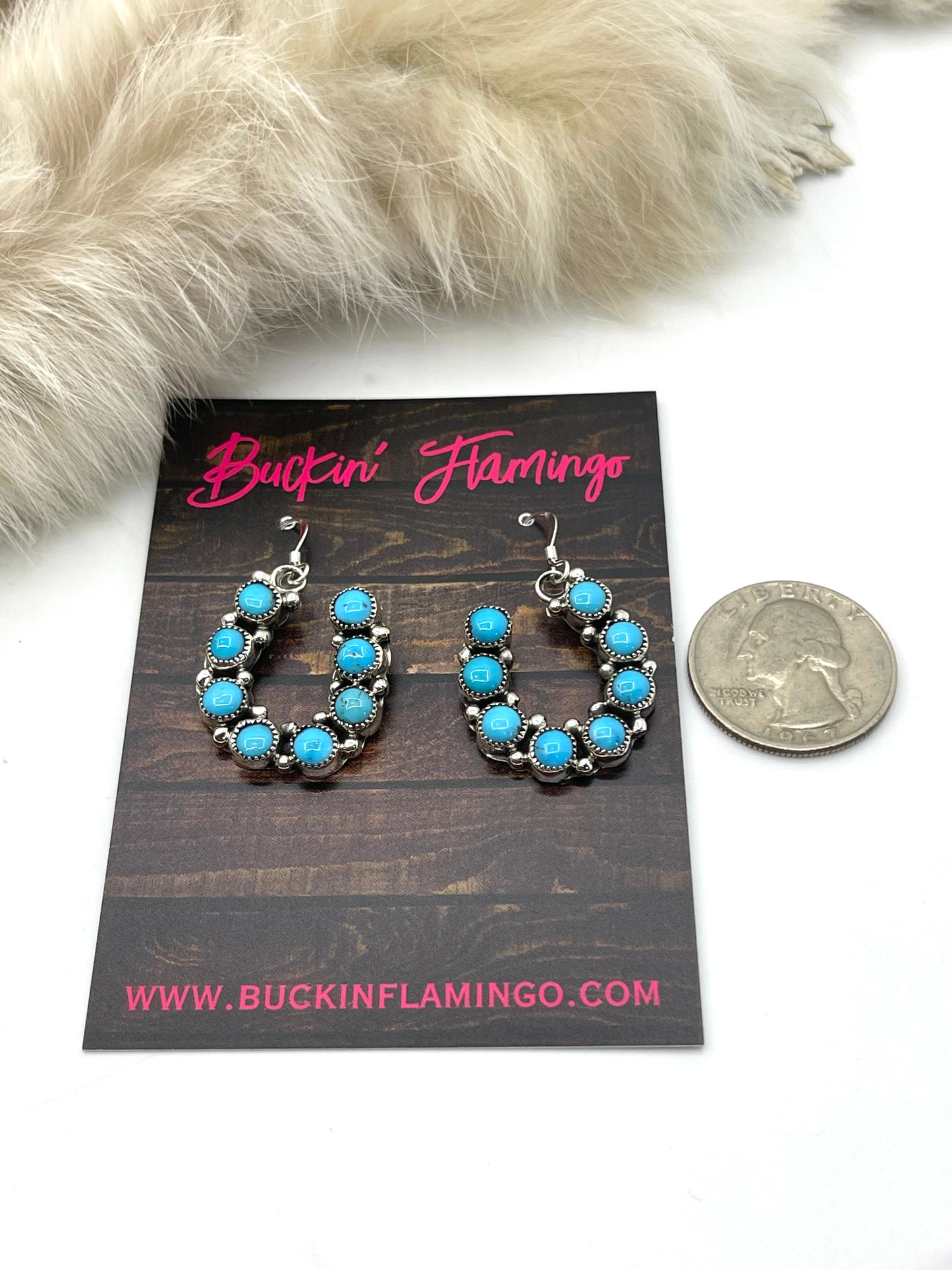 Turquoise Horse Shoe Dangle Earrings by Angie Platero, Navajo