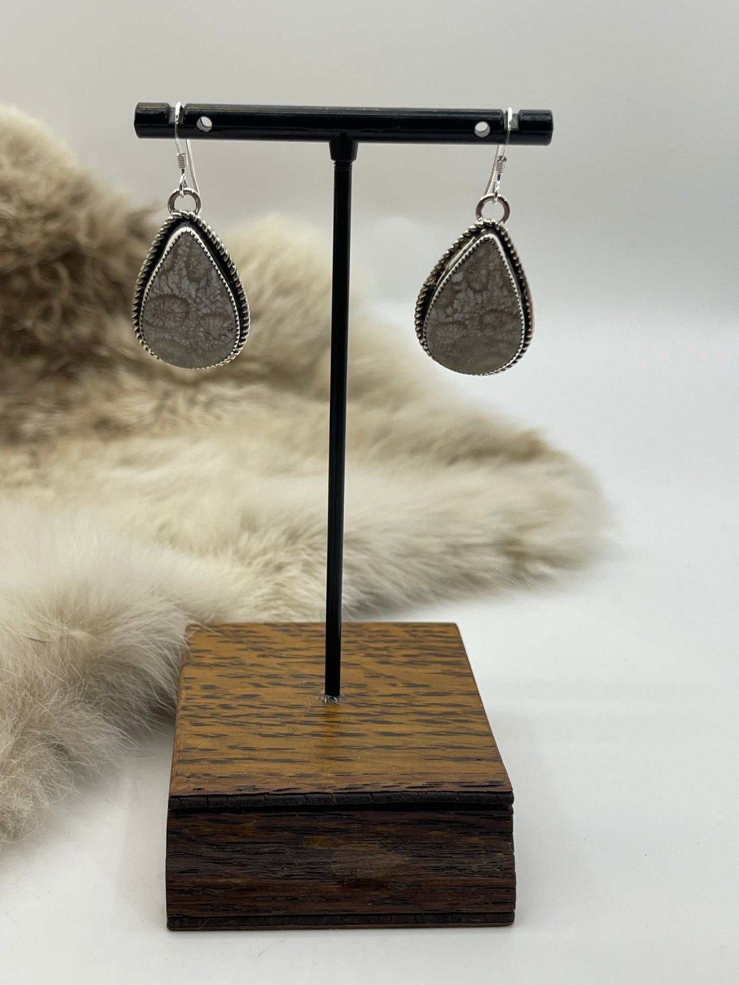 Teardrop Fossil Coral Hook Earrings By Joelias Draper, Navajo