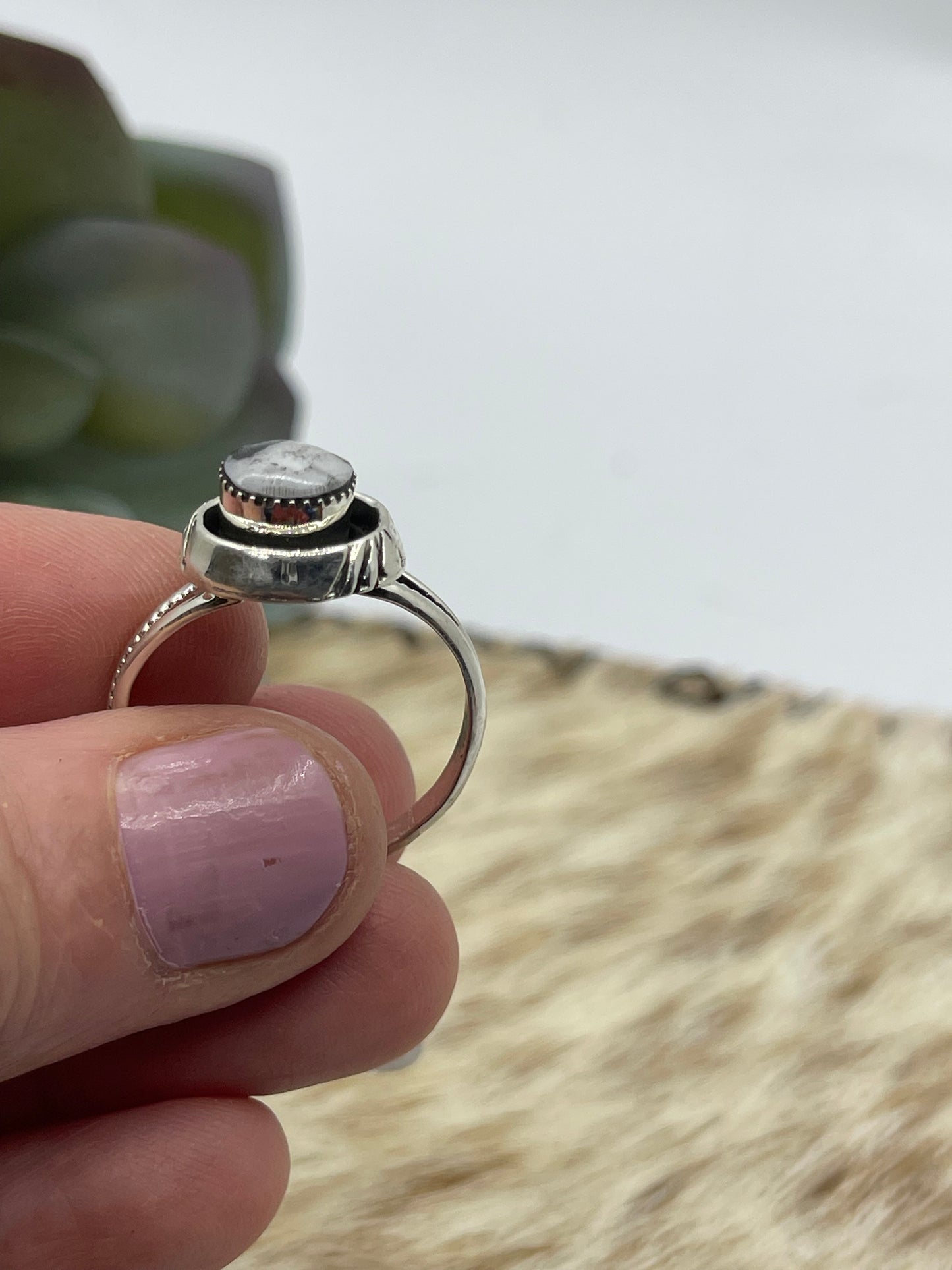 10.0 White Buffalo Circle Ring by Sadie Jim, Navajo