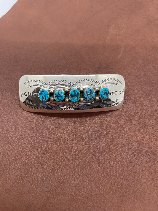 3" 5 Stone Turquoise Hair Barrette by Jolene Begay, Navajo