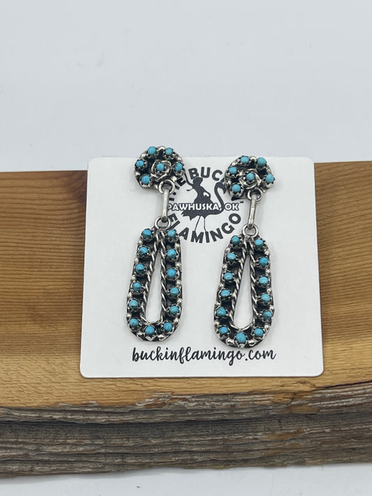 Turquoise Teardrop Cluster Post Dangle Earrings by Randy Hooee, Zuni