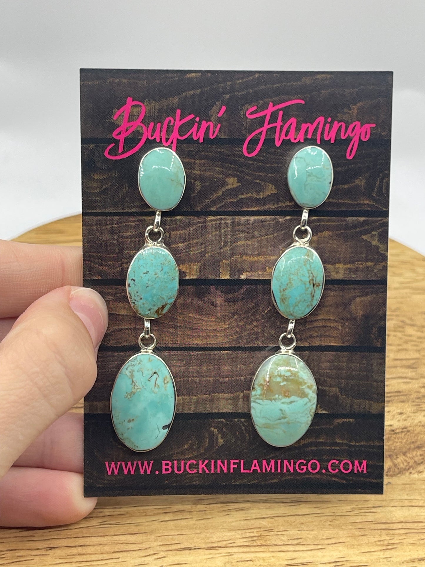 3 Stone Turquoise Post earrings by Irvin Tsosie, Navajo
