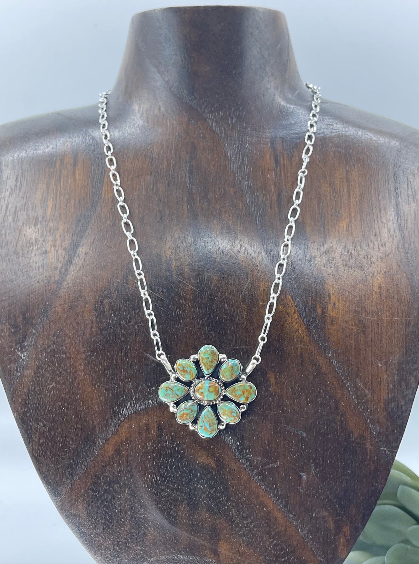 18" Royston Turquoise Cluster Necklace by Charlene Yazzie, Navajo