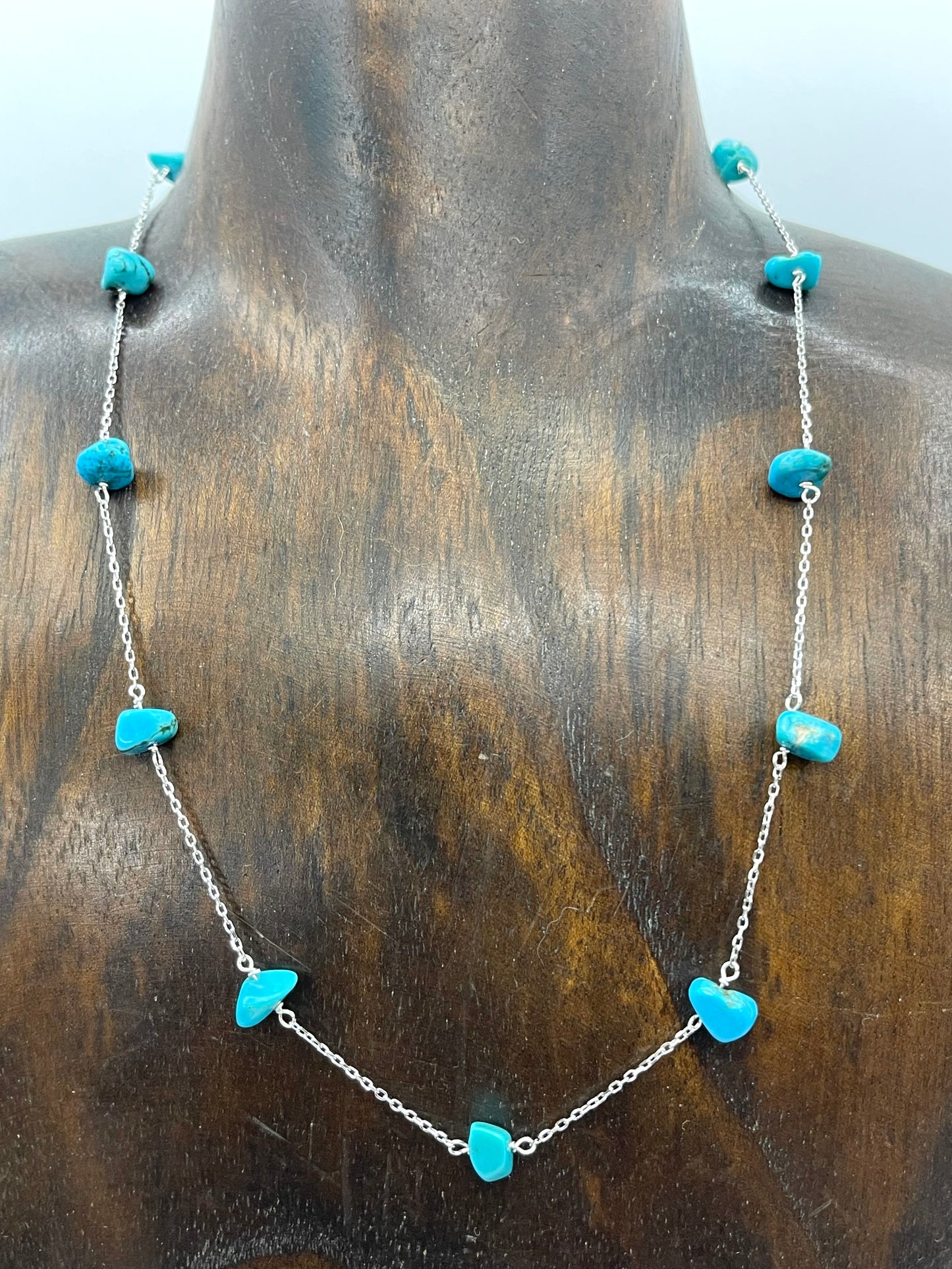 16" Silver Chain with Turquoise Chunks Necklace
