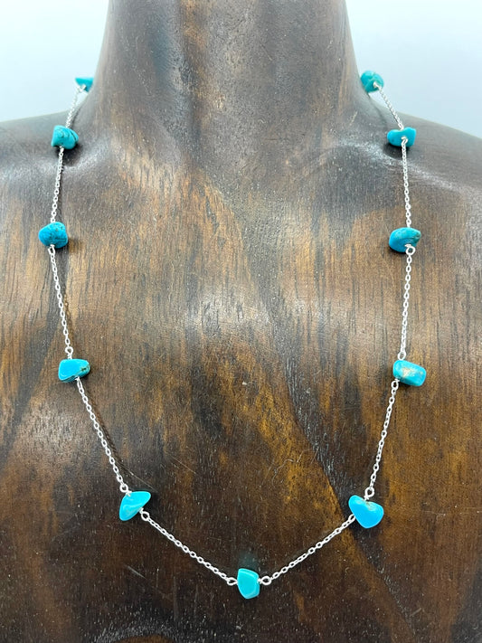 16" Silver Chain with Turquoise Chunks Necklace