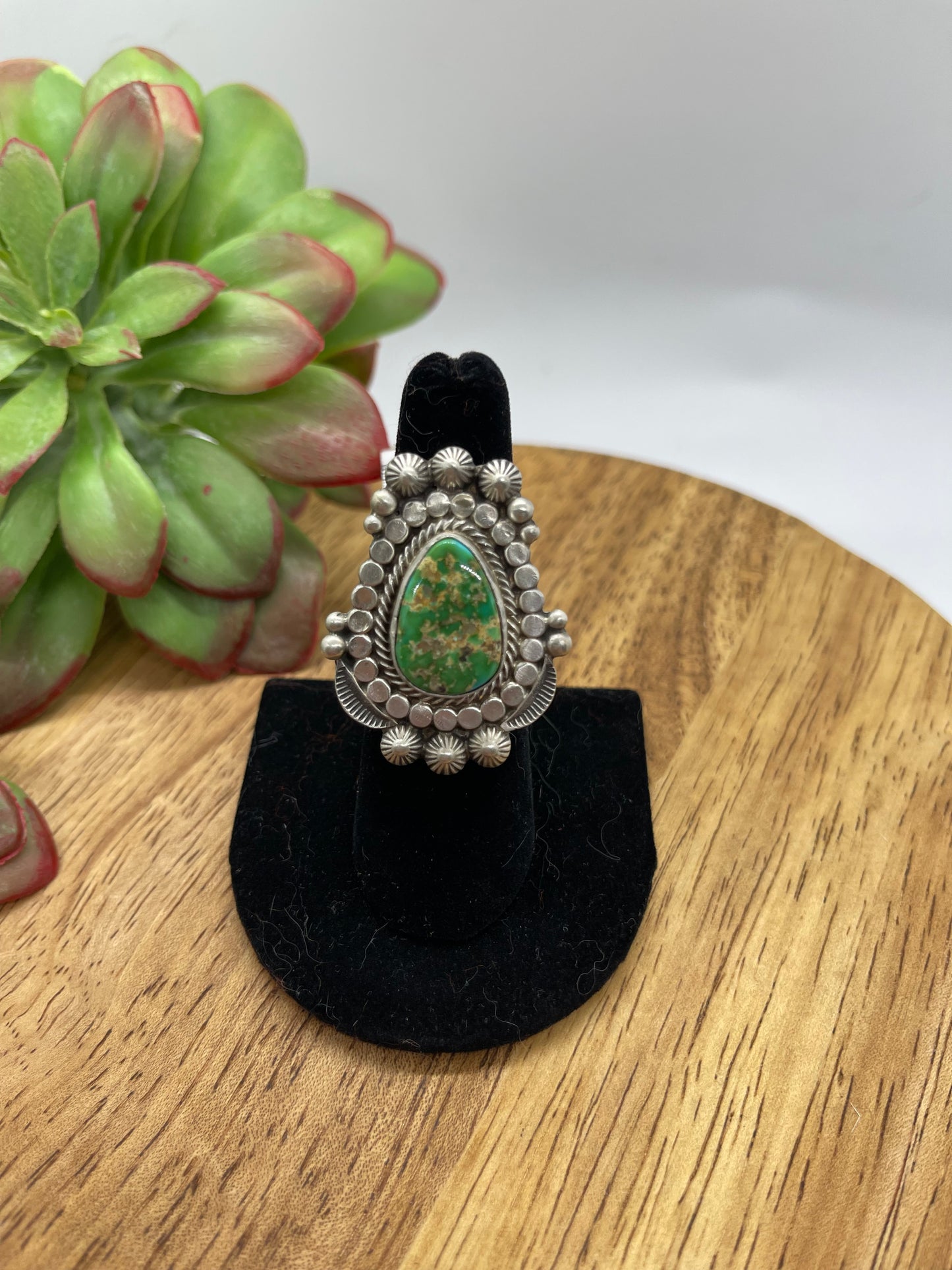 7.0 Sonoran Gold Turquoise Teardrop Ring by Tom Lewis, Navajo