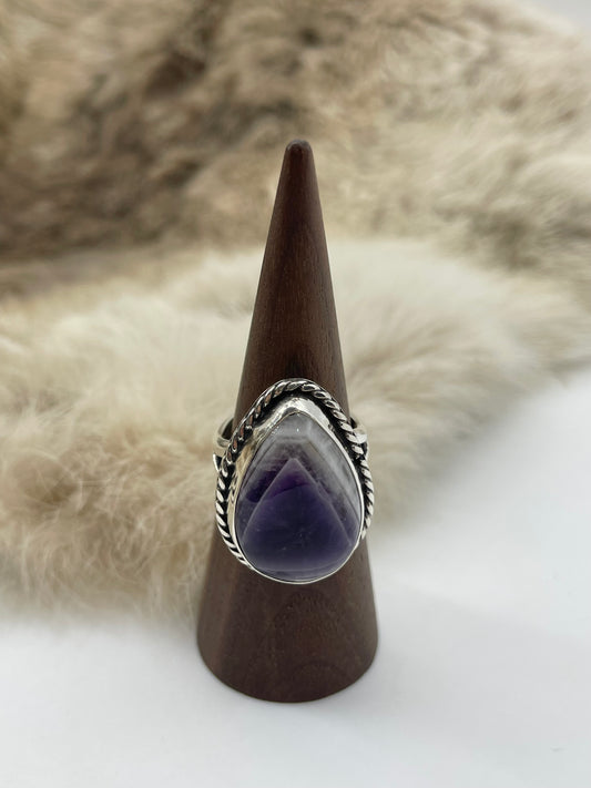 8.5 Chevron Amethyst Ring by Lawrence Willie, Navajo