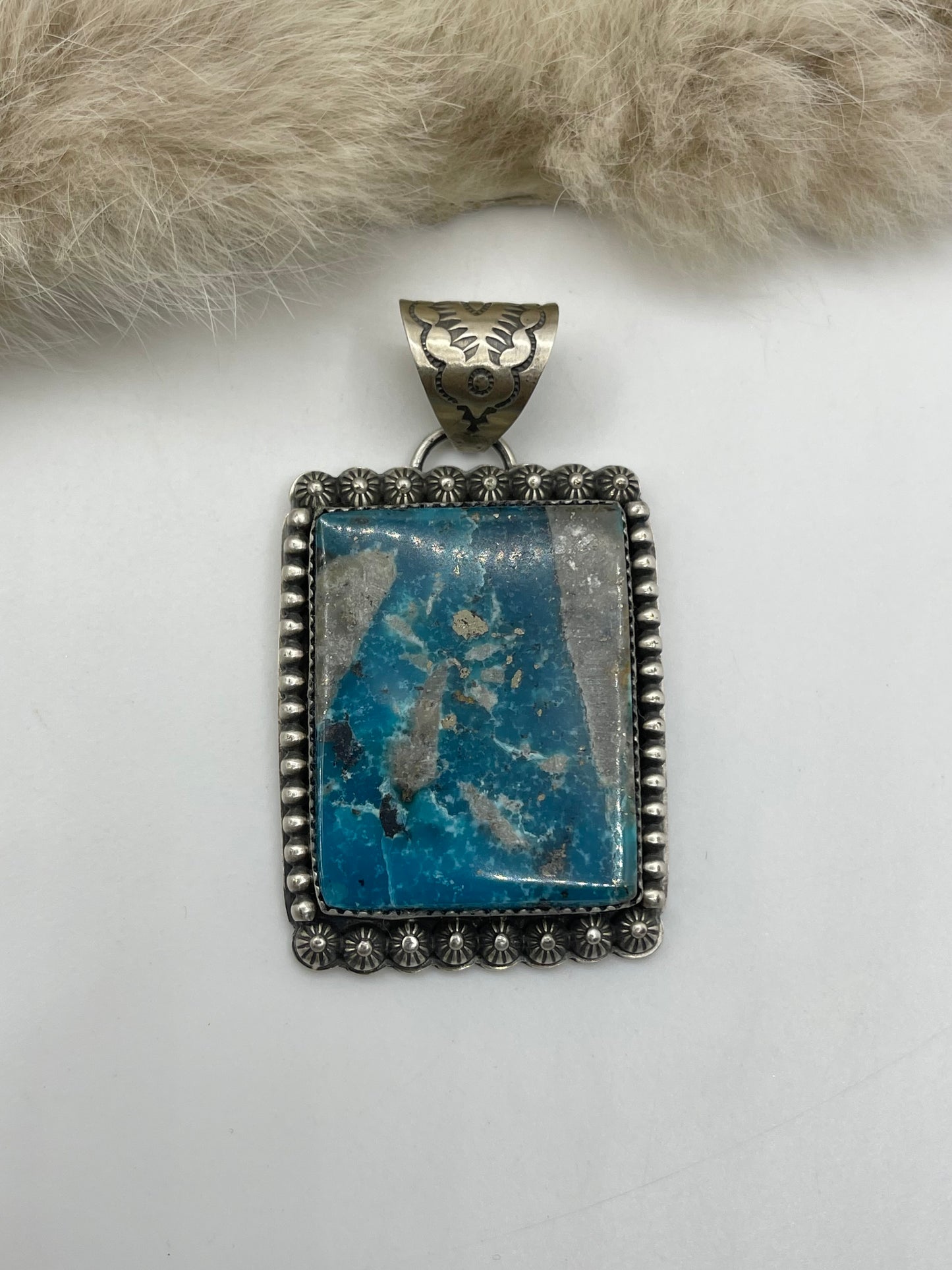 9.5mm Bail Kingman Turquoise Pendant with Pyrite Matrix by Jeff Largo, Navajo