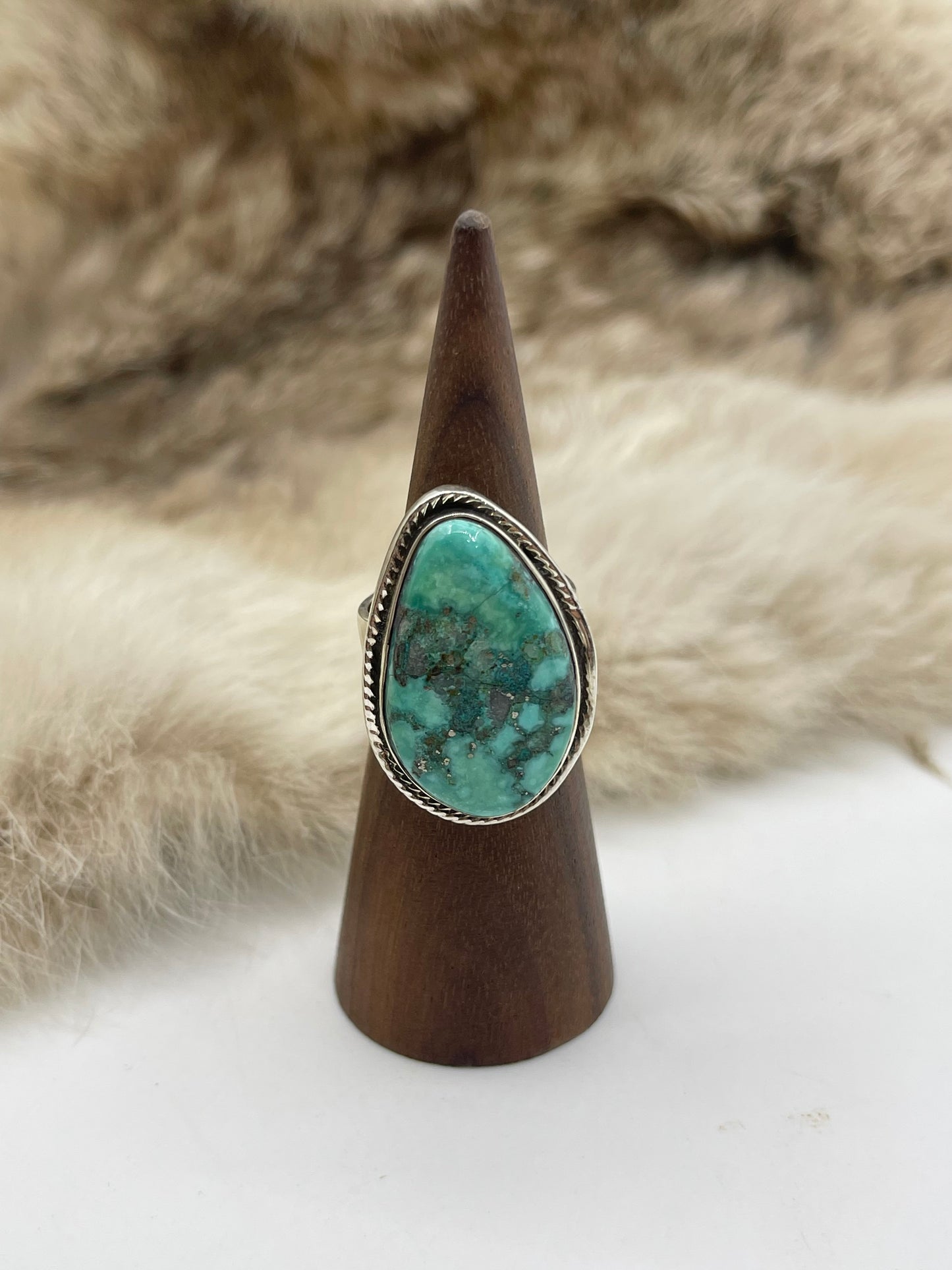 8.0 Kingman Turquoise Ring by Marie Jackson, Navajo