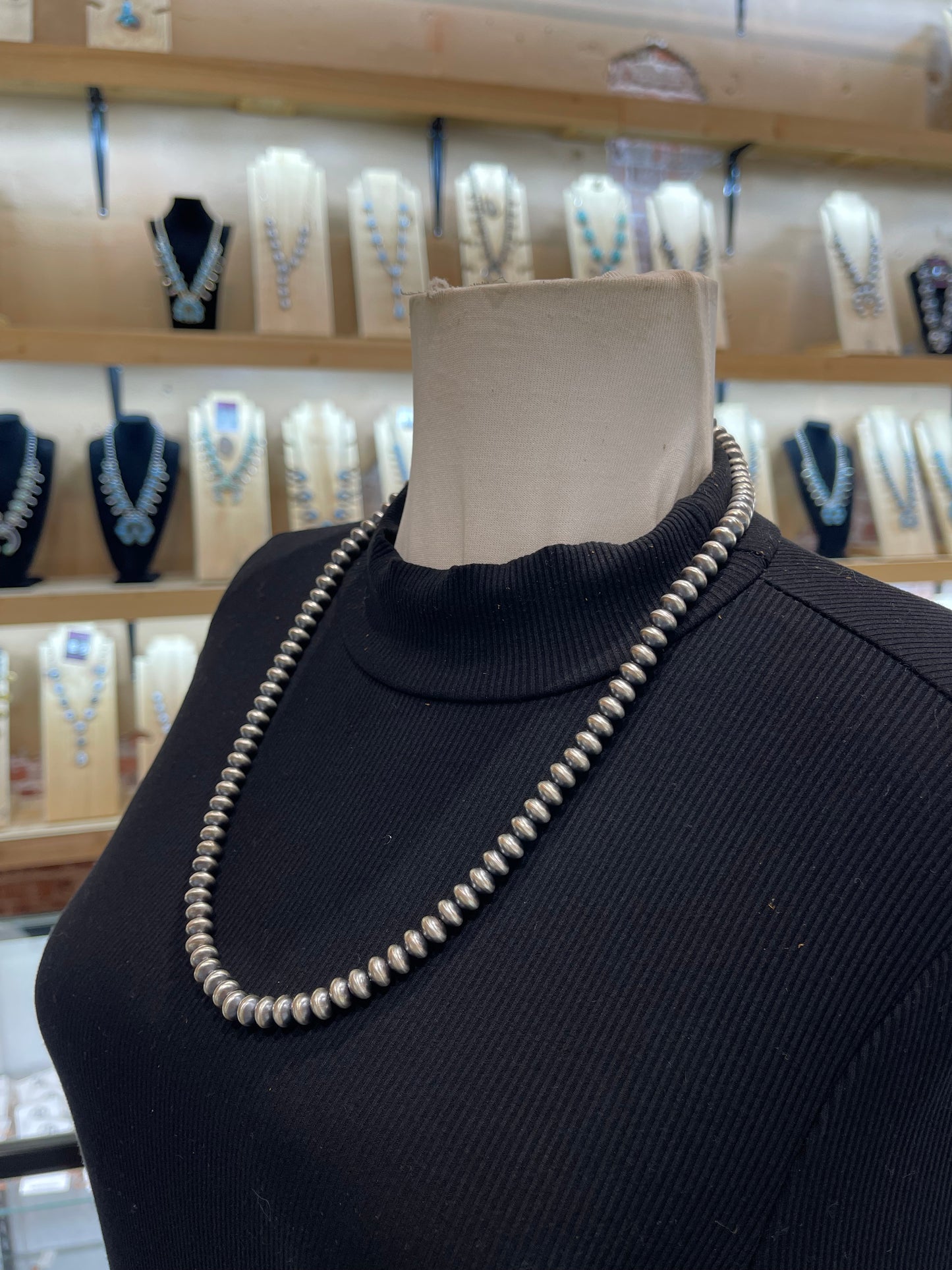 24" 8mm Handmade Navajo Pearls by Bryannen Halwood, Navajo