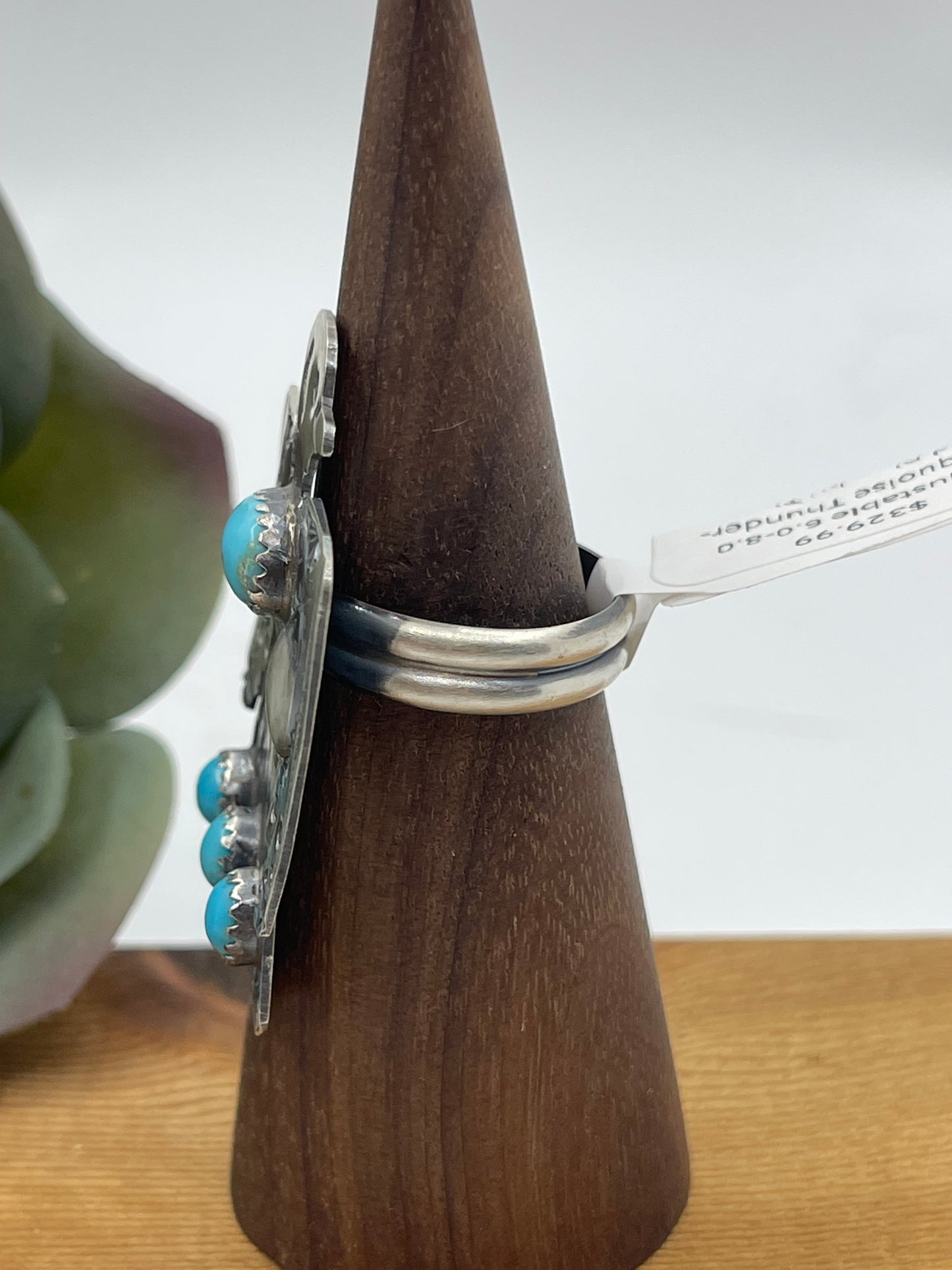 Adjustable 6.0-8.0 Turquoise Thunderbird Ring by Tim Yazzie, Navajo