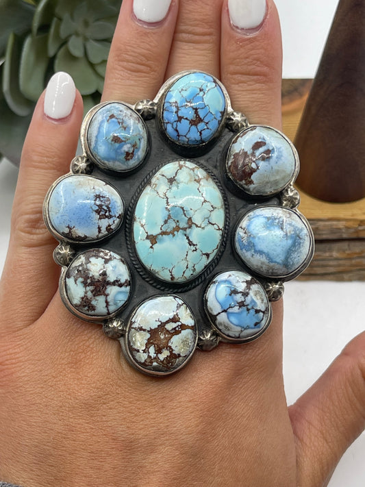 Golden Hills Turquoise Cluster Adjustable Ring by Steven Nez, Navajo