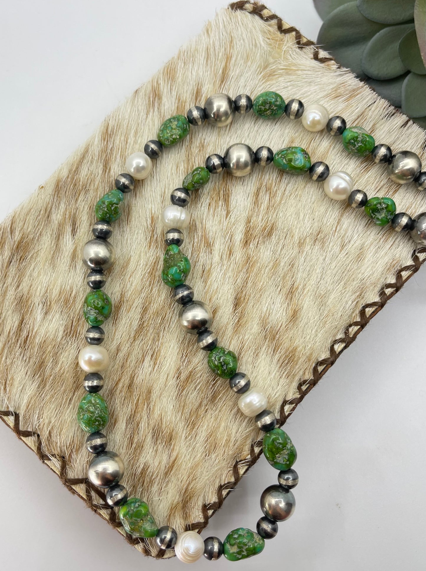 19" 6mm-10mm Sonoran Gold Turquoise, Freshwater Pearls, and Navajo Pearls Necklace