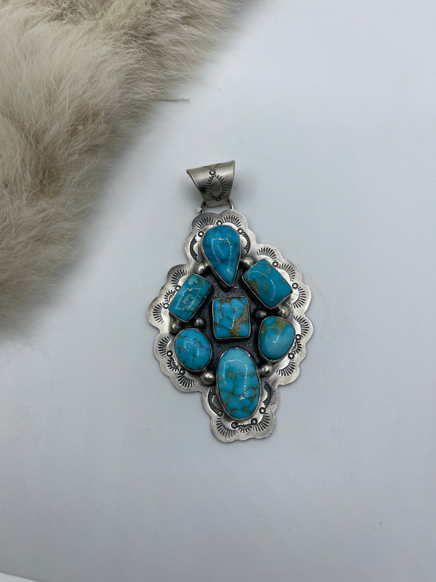 High Grade Kingman Turquoise Cluster Pendant by Lyle Piaso, Navajo