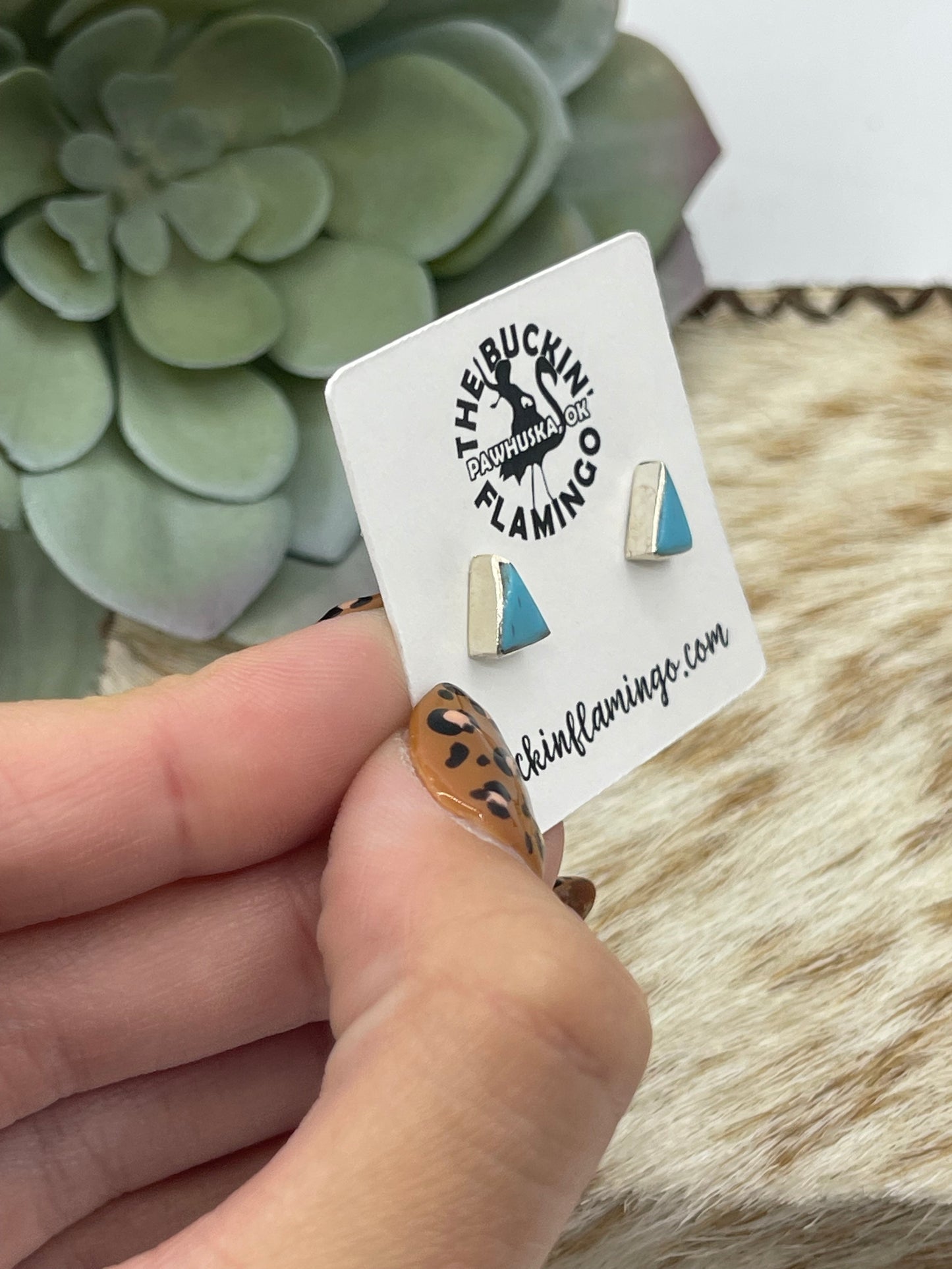 Tiny Turquoise Triangle Post Earrings by MaryAnn Neha, Zuni